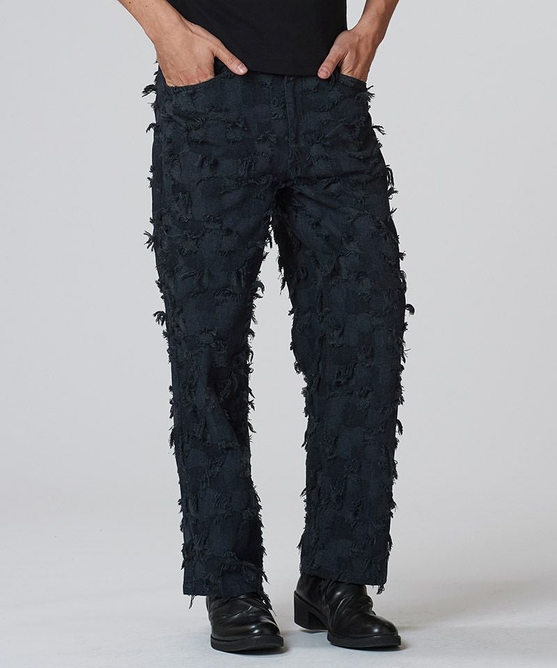 30%OFF【NO ID.(ノーアイディー)】ﾊﾟｯﾁﾜｰｸﾃﾞﾆﾑｲｰｼﾞｰﾜｲﾄﾞPT パンツ