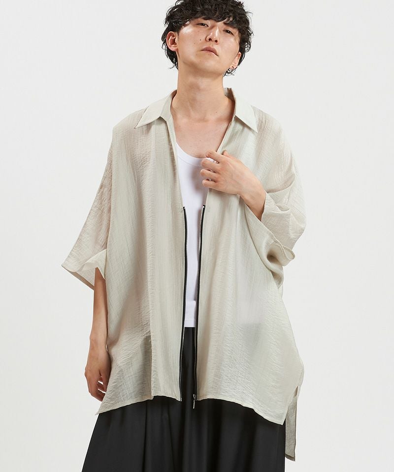 10%OFF【NO ID.(ノーアイディー)】 V-NﾄﾞﾙﾏﾝｽﾘｰﾌﾞZIP-SH BIGシャツ