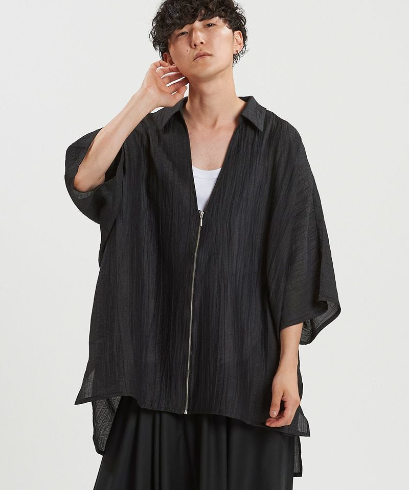 10%OFF【NO ID.(ノーアイディー)】 V-NﾄﾞﾙﾏﾝｽﾘｰﾌﾞZIP-SH BIGシャツ