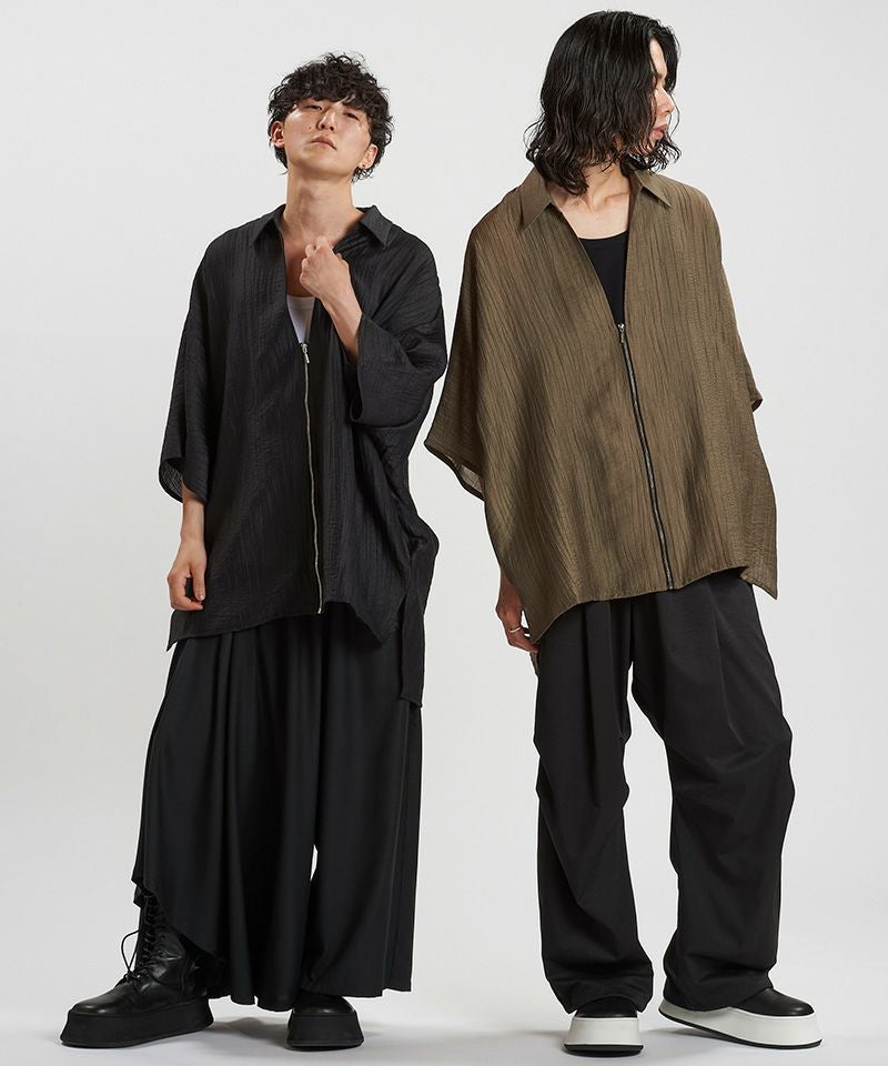 10%OFF【NO ID.(ノーアイディー)】 V-NﾄﾞﾙﾏﾝｽﾘｰﾌﾞZIP-SH BIGシャツ