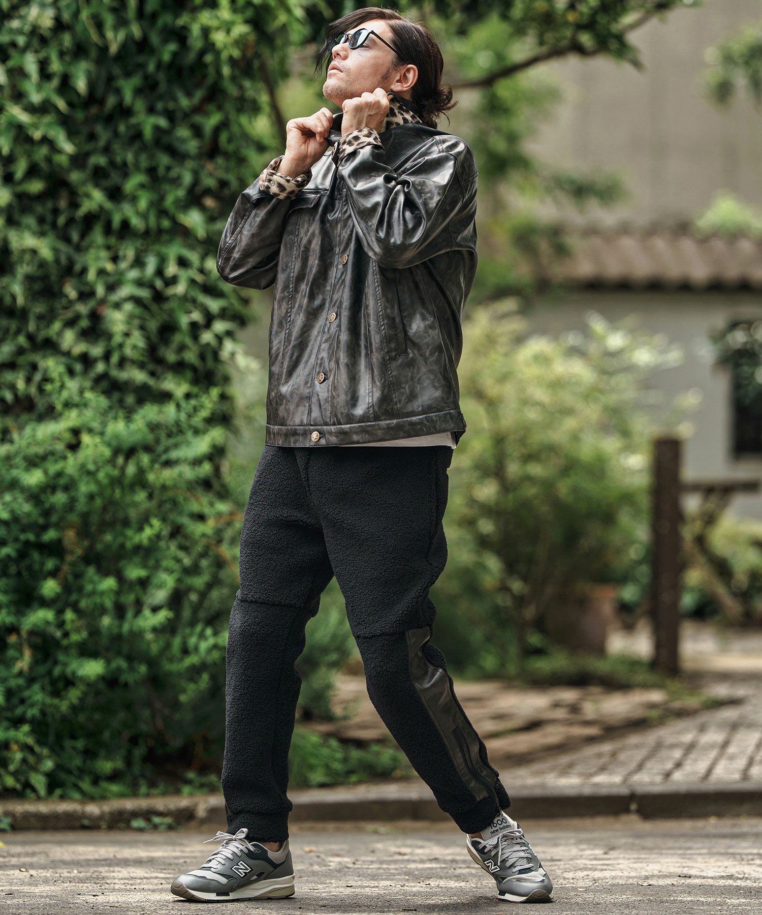 CAMBIO(カンビオ)】Sheep Like Boa Synthetic Leather Side Zip Jogger