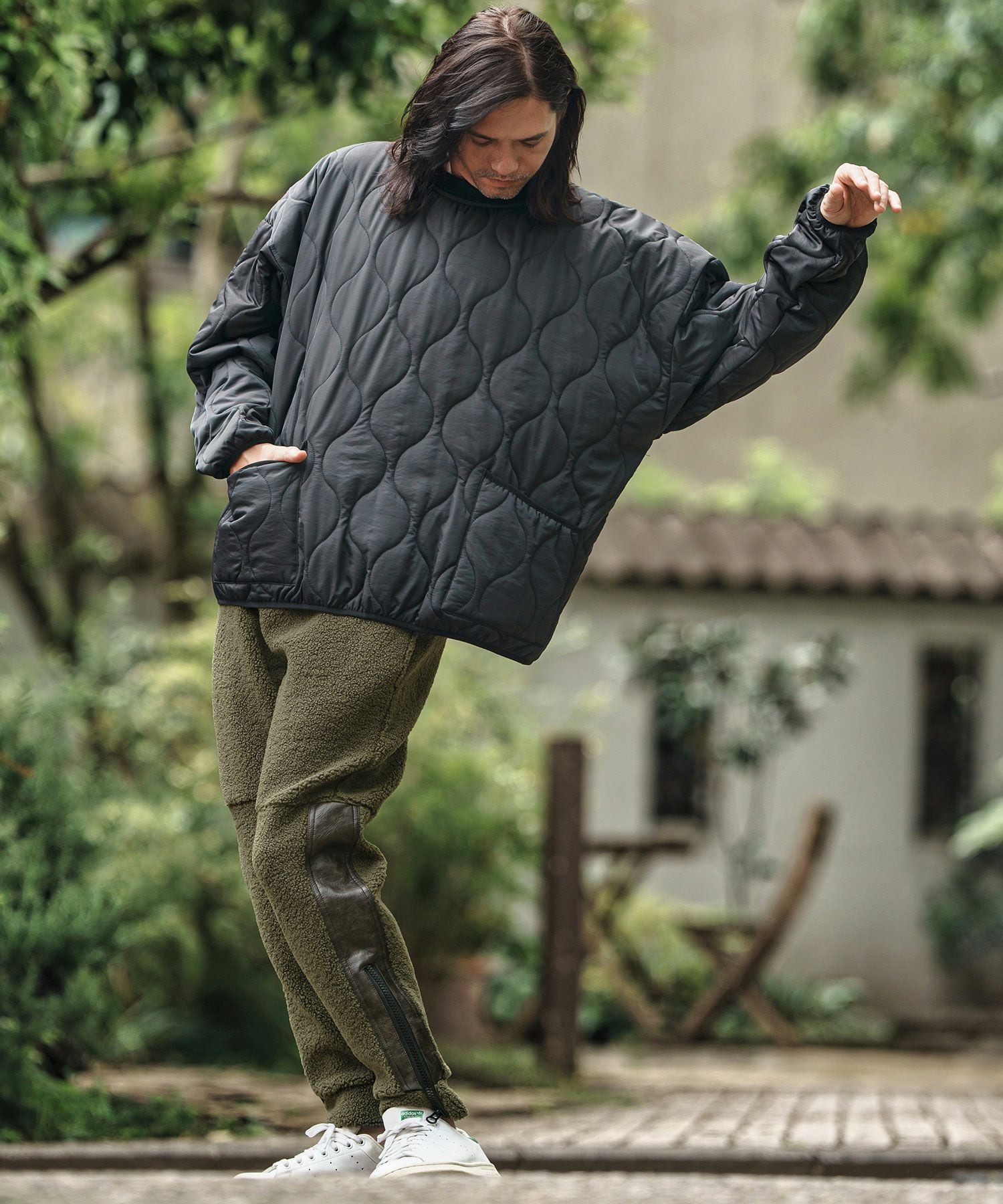 CAMBIO(カンビオ)】Sheep Like Boa Synthetic Leather Side Zip Jogger