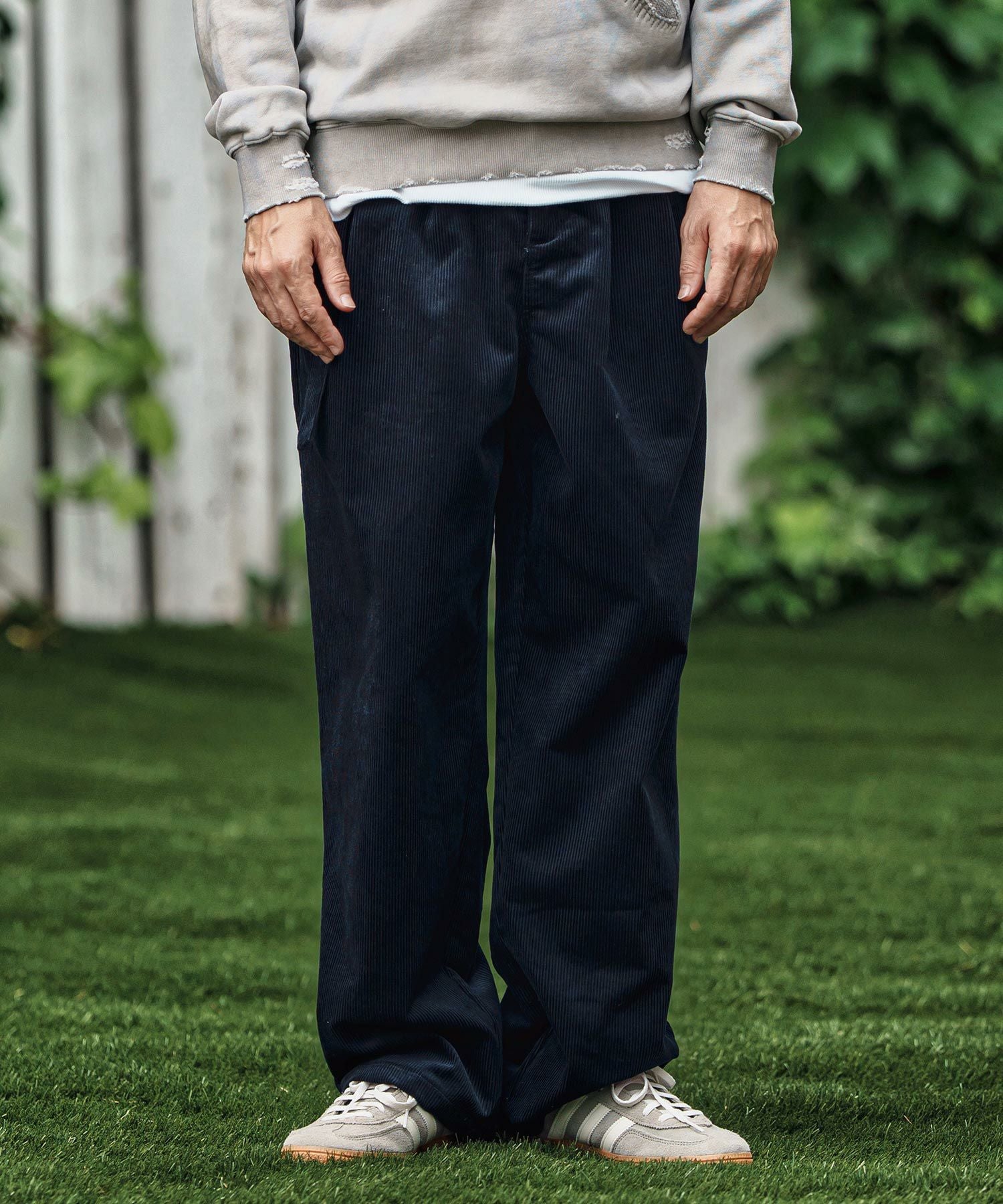 CAMBIO(カンビオ)】Belted Corduroy Two Tuck Wide Pants コーデュロイ