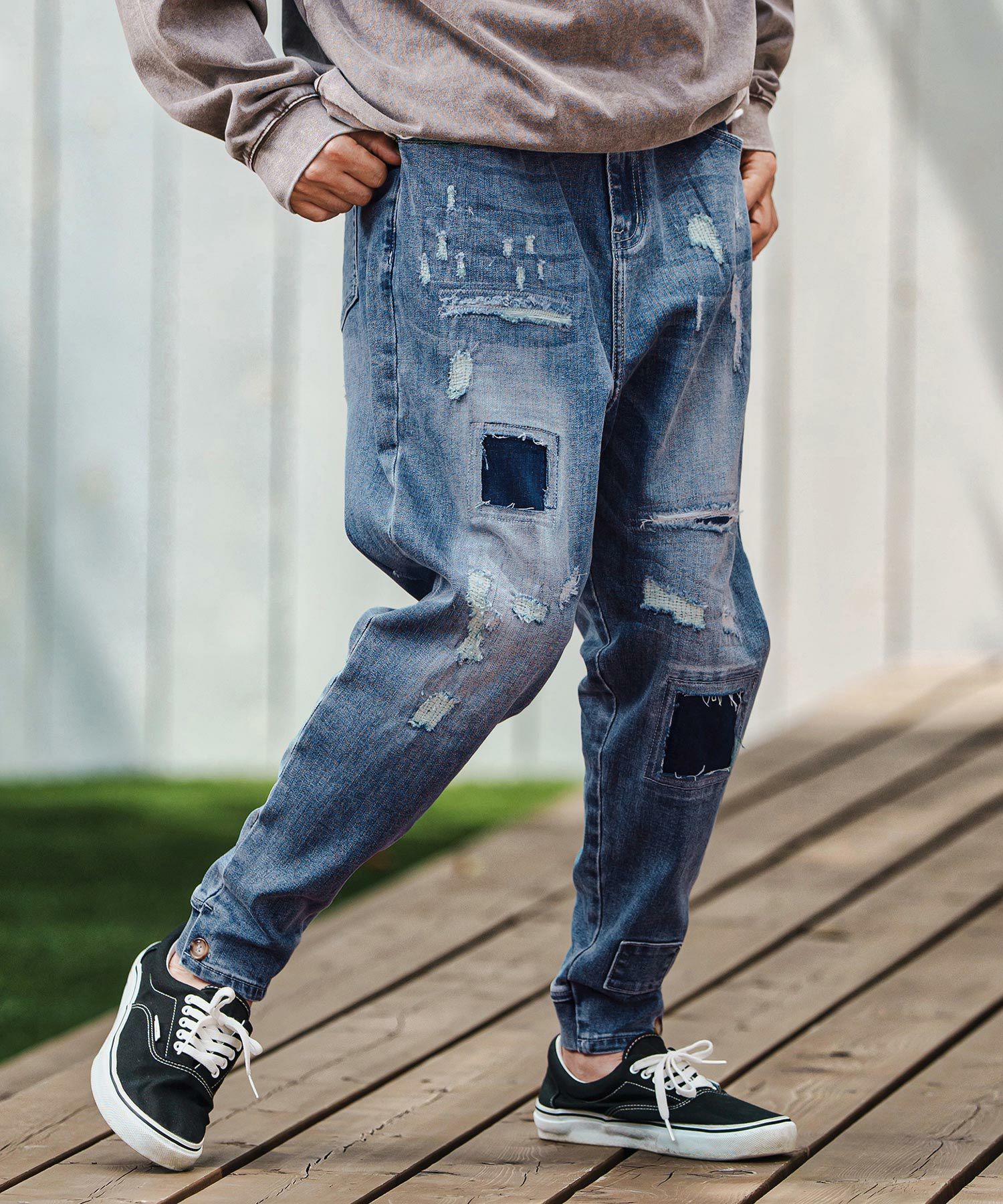 メンズ　CAMBIO カンビオ　デニムパンツ　ワンウォッシュ　M 30%OFF【CAMBIO(カンビオ)】Relax Straight Distressed Denim Pants
