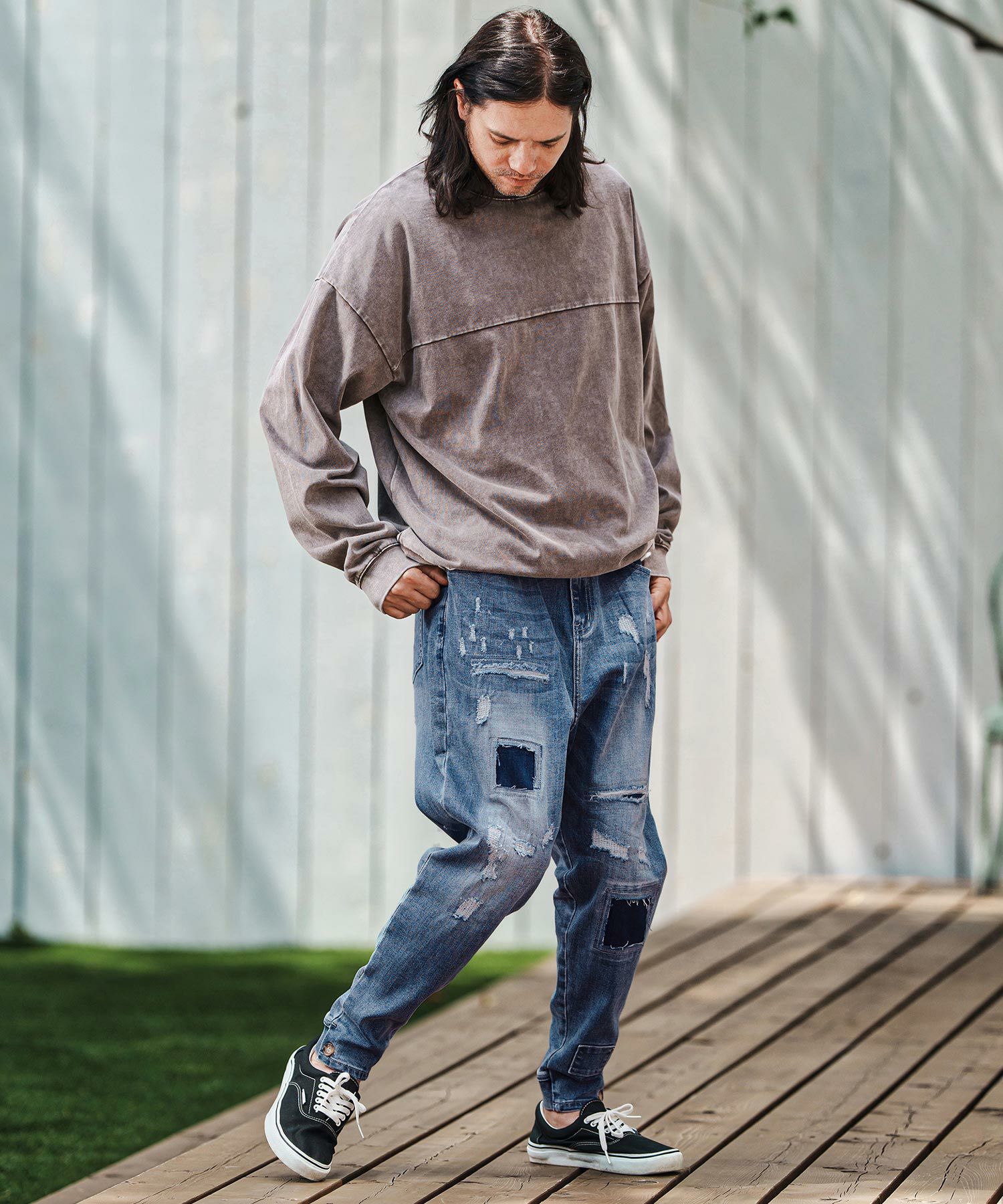 30%OFF【CAMBIO(カンビオ)】 Ribbed Back And Used Denim Pants デニム