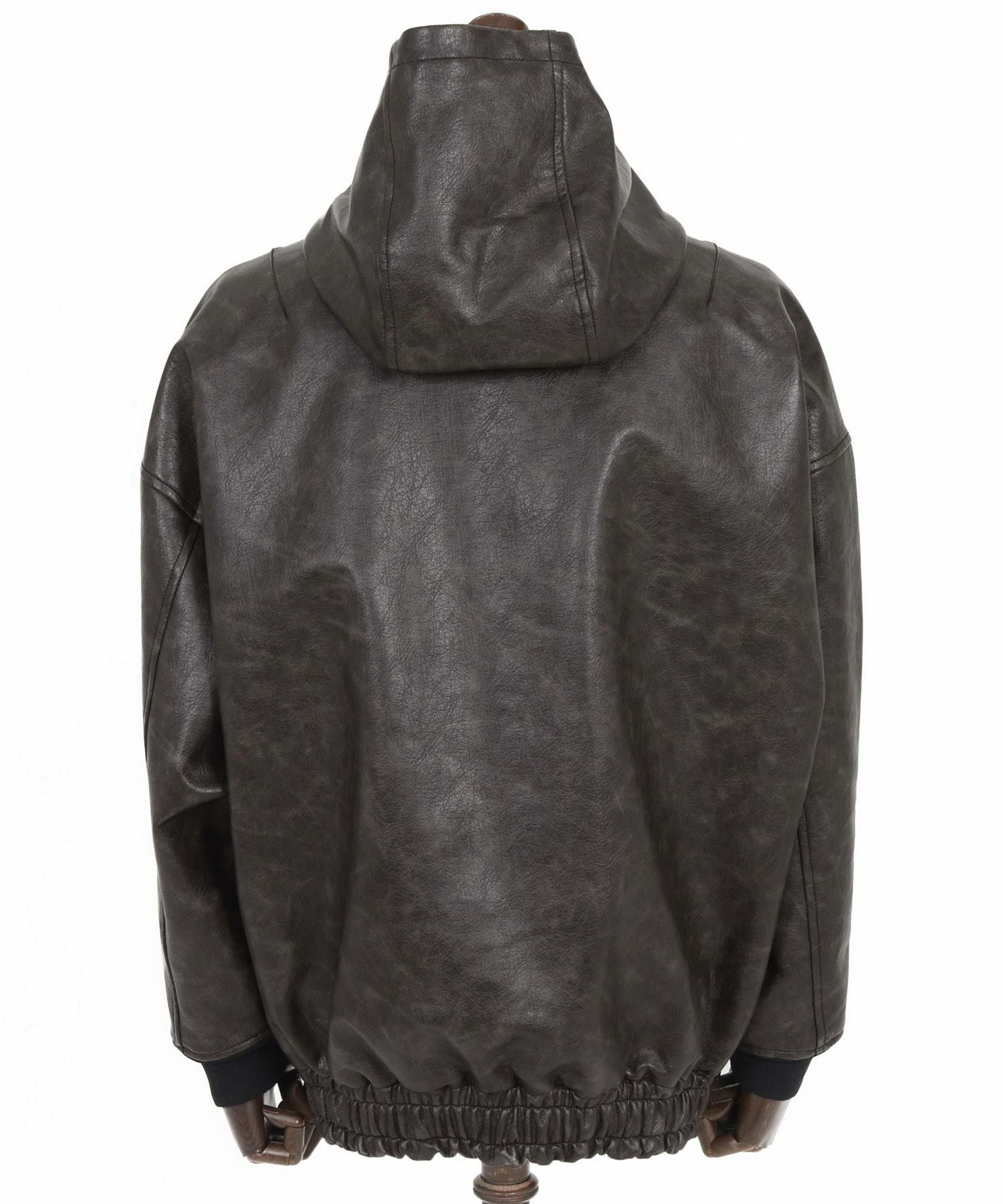 あじゃん CAMBIO(カンビオ)】Vintage Like Synthetic Leather Volume Neck Short