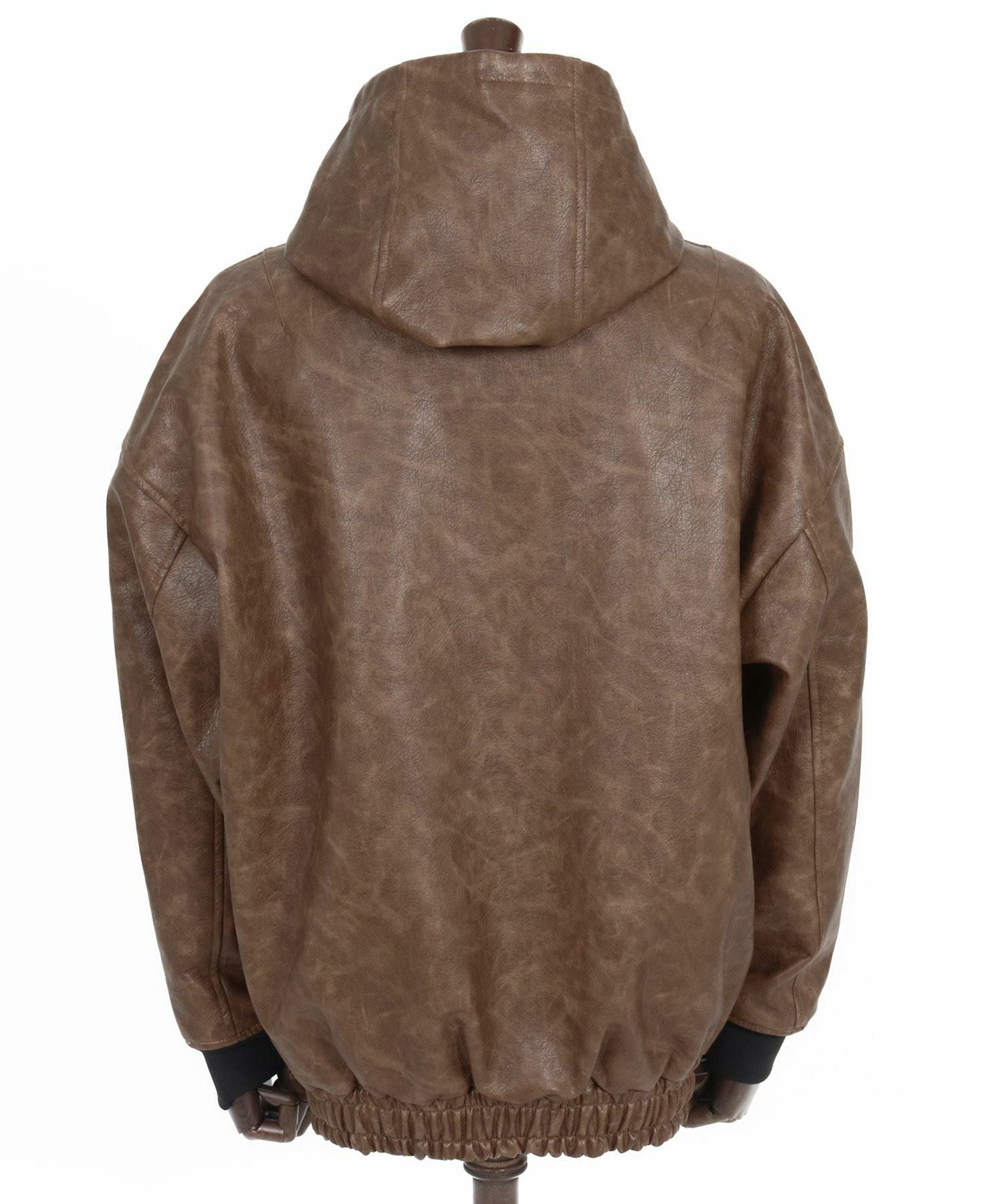 CAMBIO(カンビオ)】Vintage Like Synthetic Leather Volume Neck Short