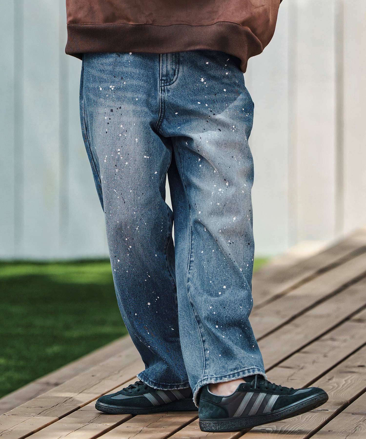 モカページ CAMBIO(カンビオ)】Paint Splash Denim Wide Straight Pants ワイド