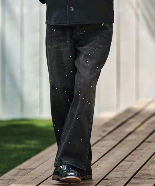 CAMBIO(カンビオ)】Paint Splash Denim Wide Straight Pants ワイド 