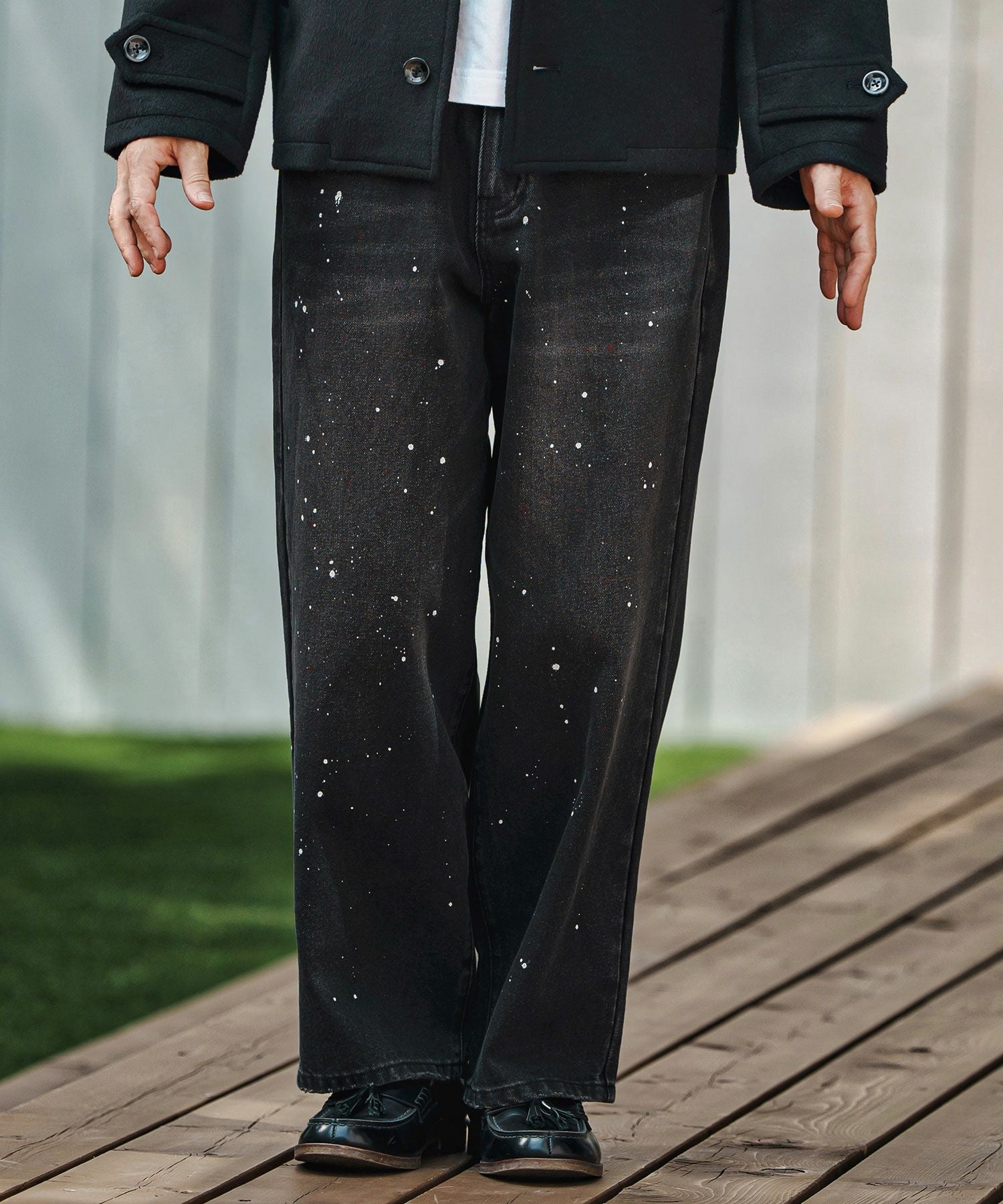 30%OFF【CAMBIO(カンビオ)】Paint Splash Denim Wide Straight Pants