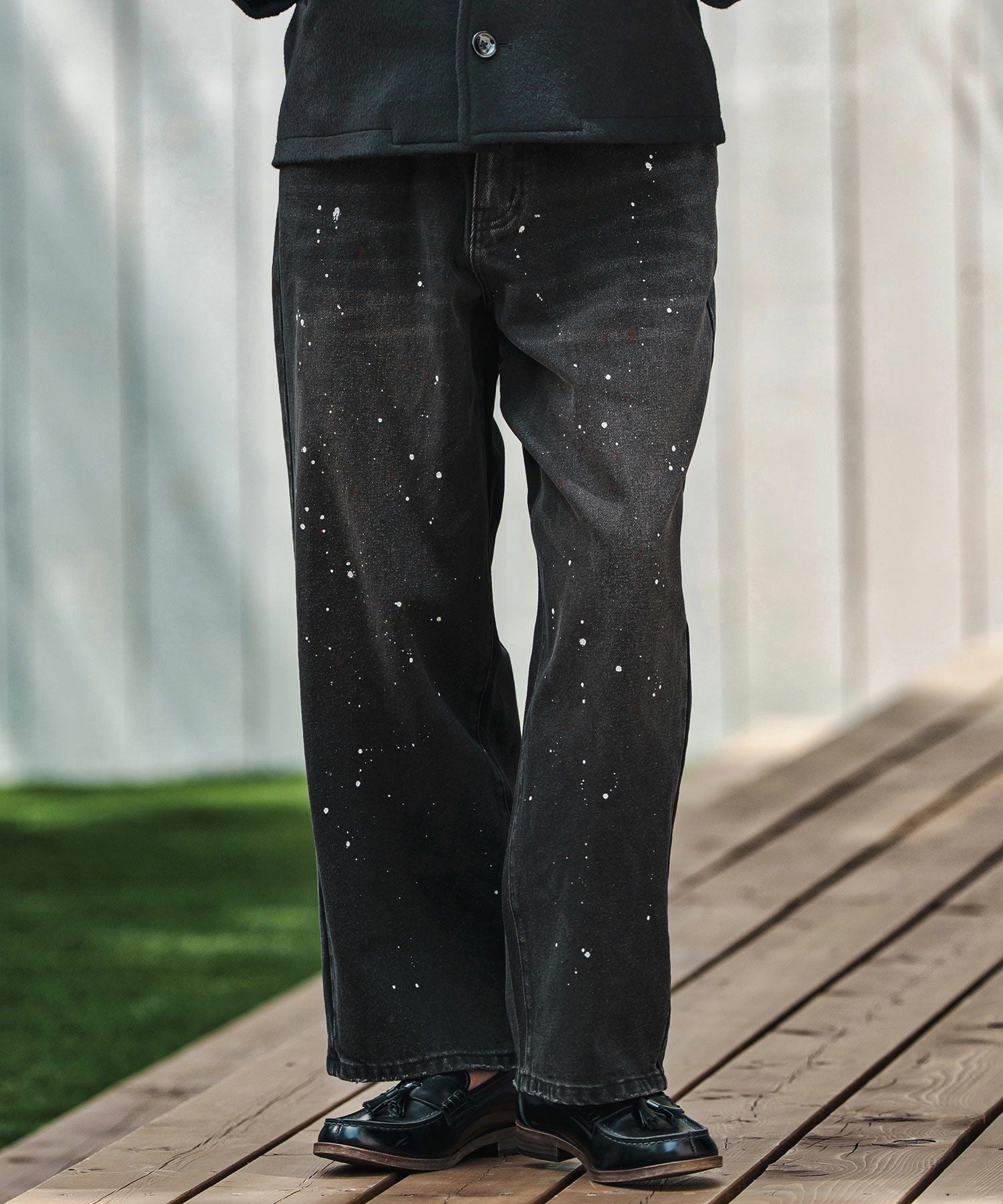 zenaoページ CAMBIO(カンビオ)】Paint Splash Denim Wide Straight Pants ワイド