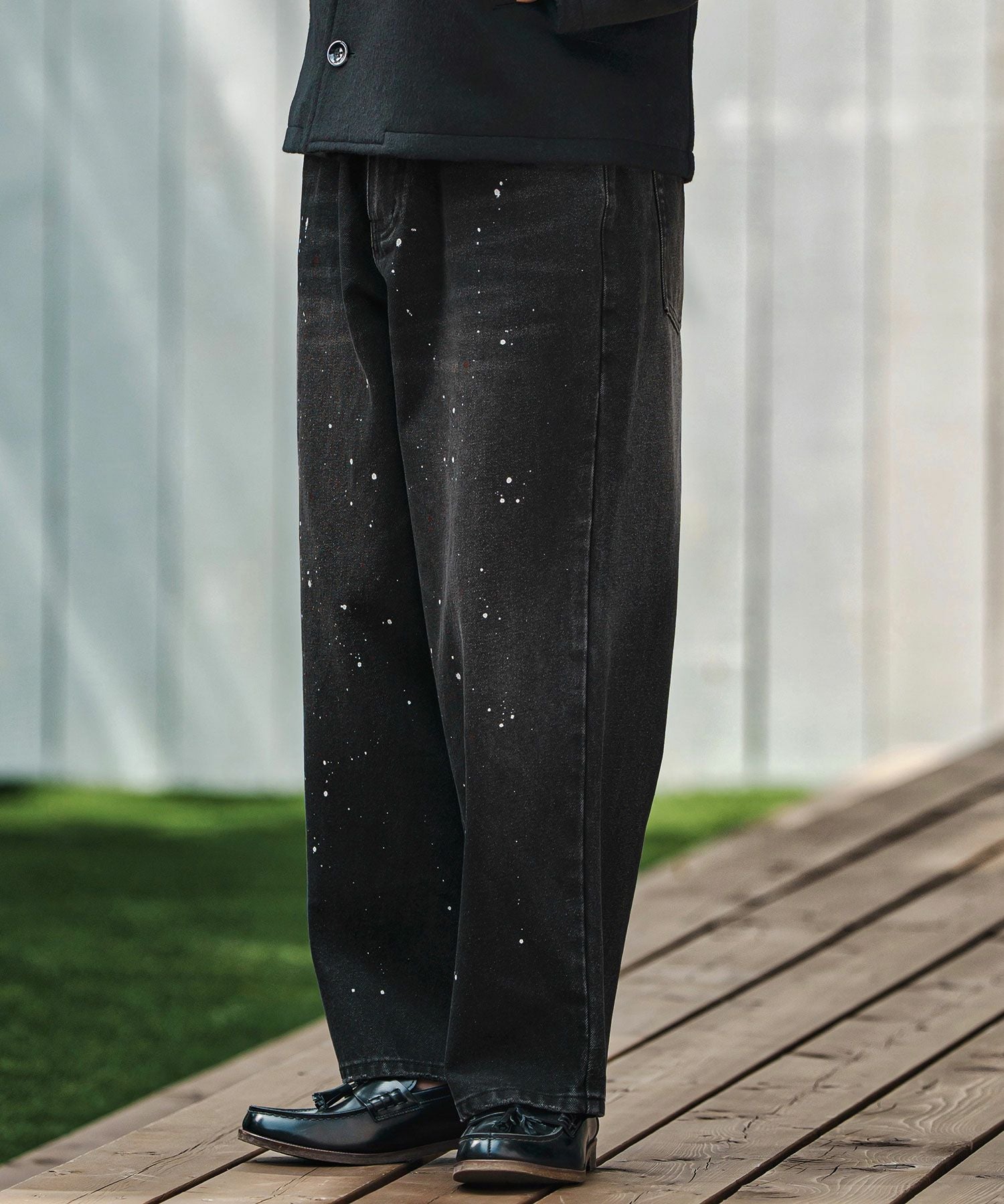 CAMBIO(カンビオ)】Paint Splash Denim Wide Straight Pants ワイド