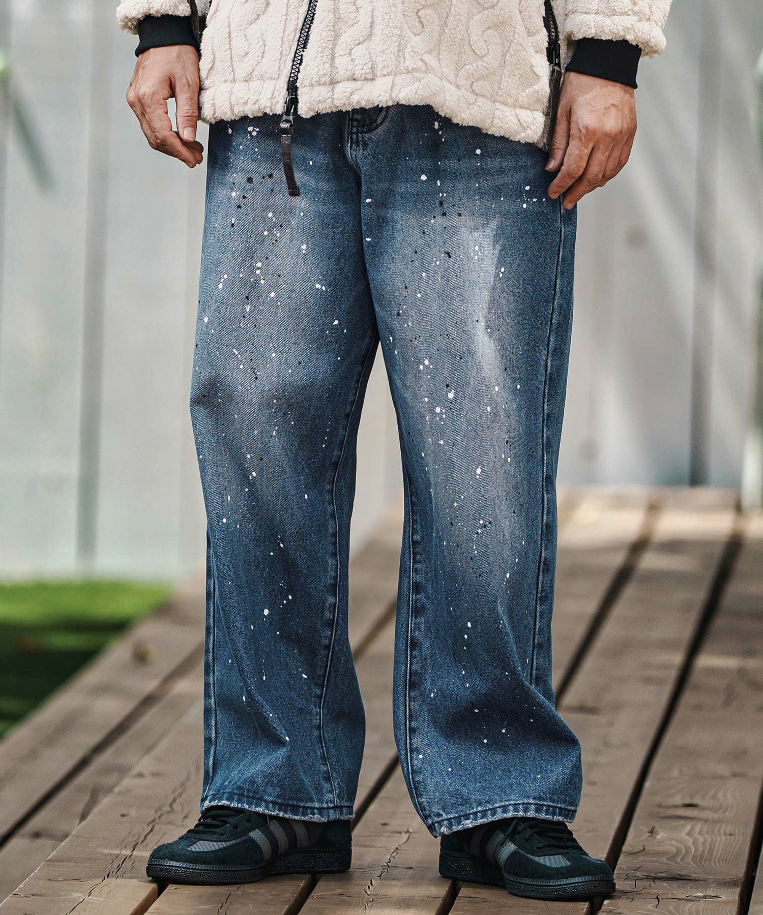 CAMBIO(カンビオ)】Paint Splash Denim Wide Straight Pants ワイド