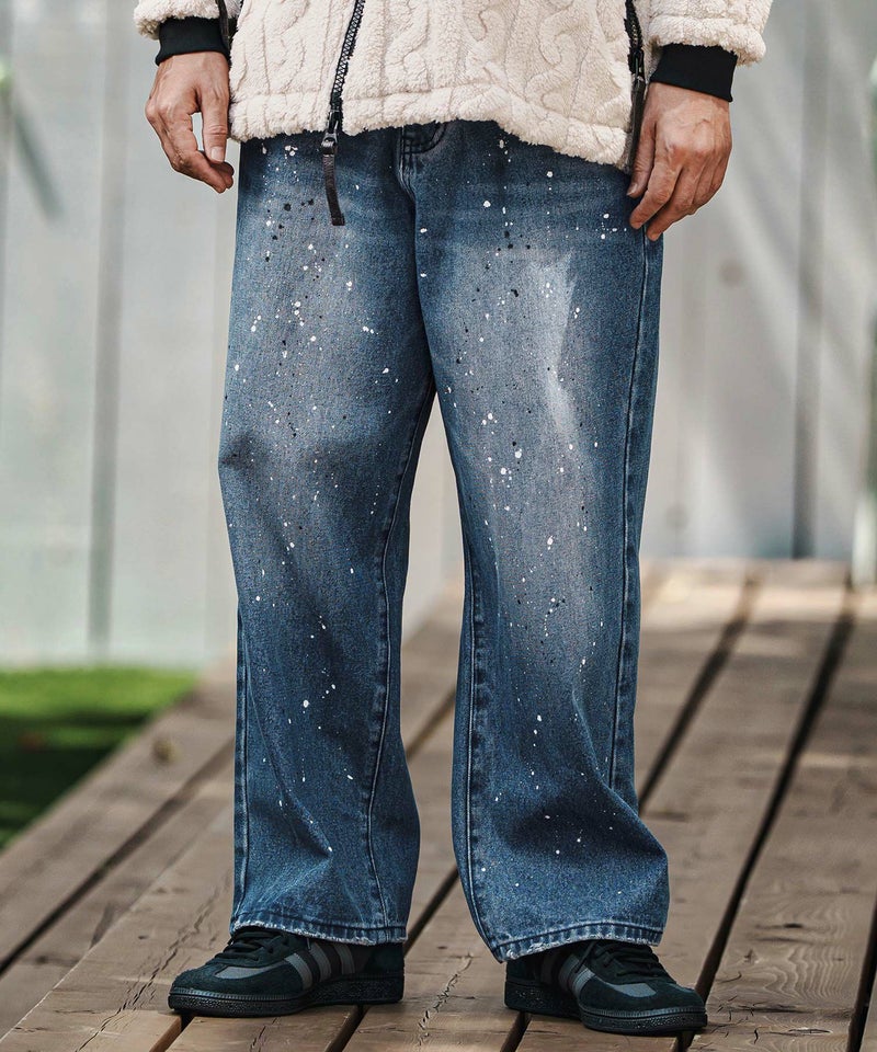 CAMBIO(カンビオ)】Paint Splash Denim Wide Straight Pants ワイド 