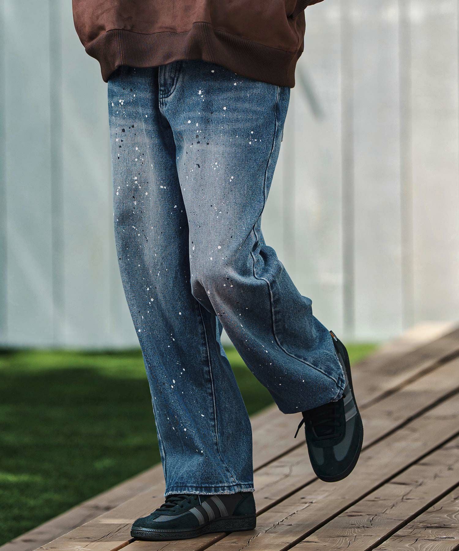 CAMBIO(カンビオ)】Paint Splash Denim Wide Straight Pants ワイド