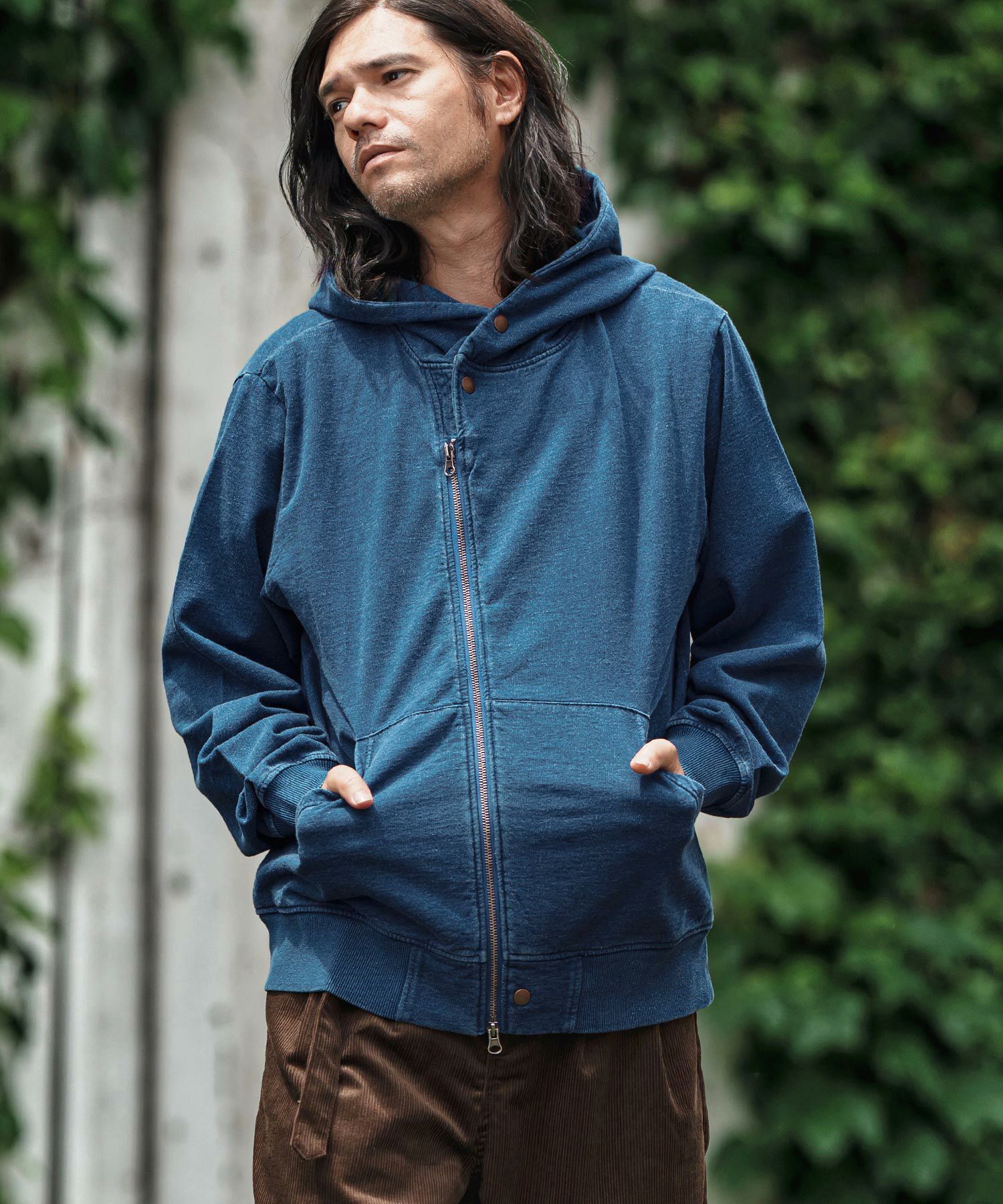 CAMBIO(カンビオ)】Fleece Lining Indigo Sweat Riders Zip Parka