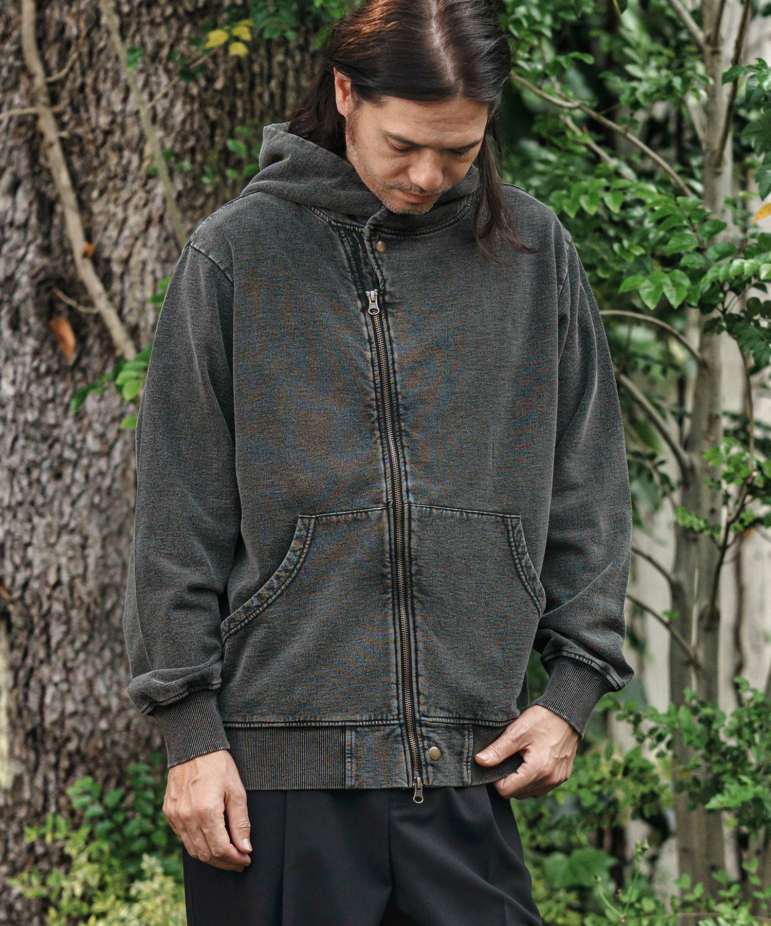CAMBIO(カンビオ)】Fleece Lining Indigo Sweat Riders Zip Parka