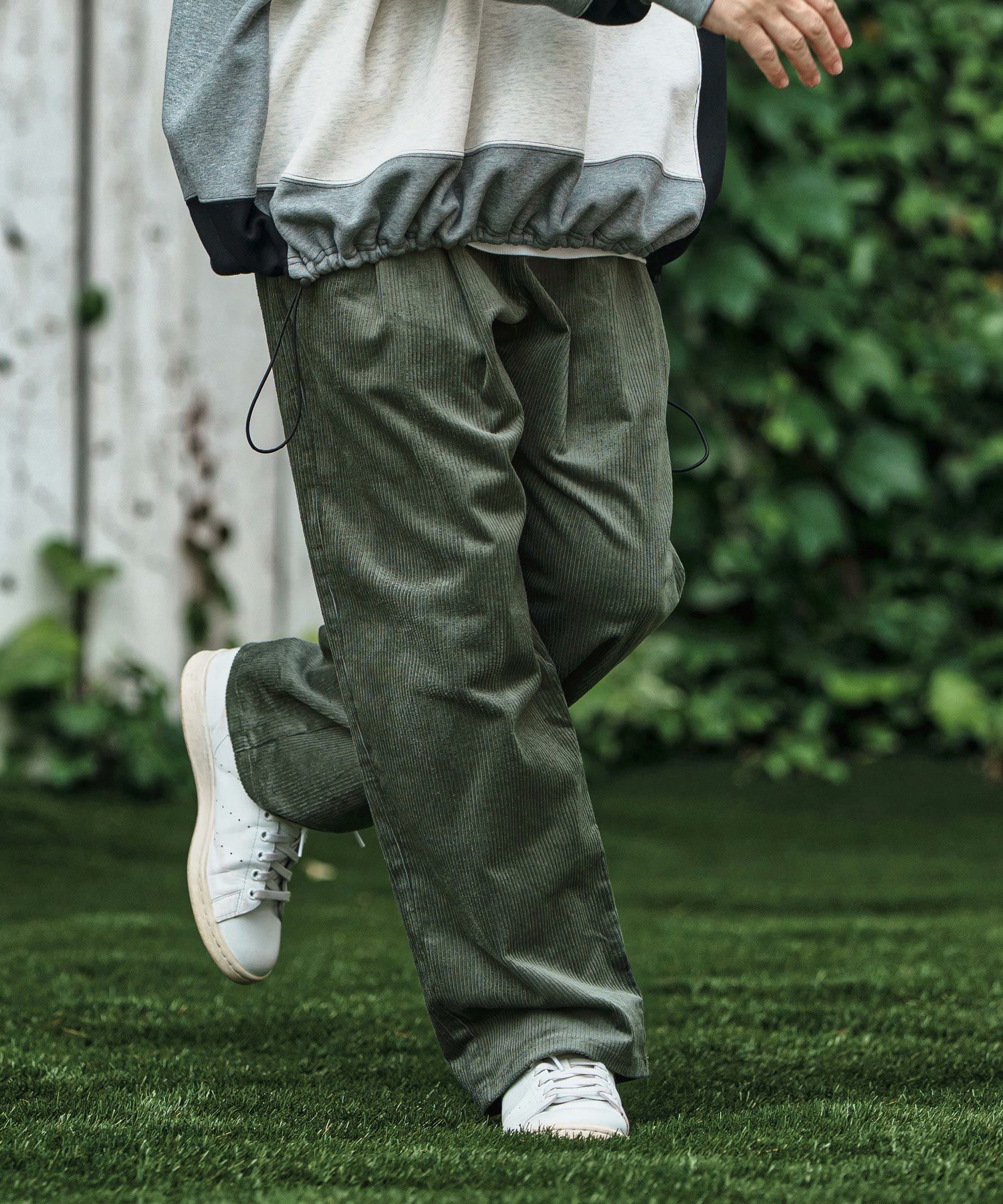 CAMBIO　カンビオ　グリーン ドレーピングワイドリブパンツ 30%OFF【CAMBIO(カンビオ)】Stretch Corduroy Wide Straight Pants
