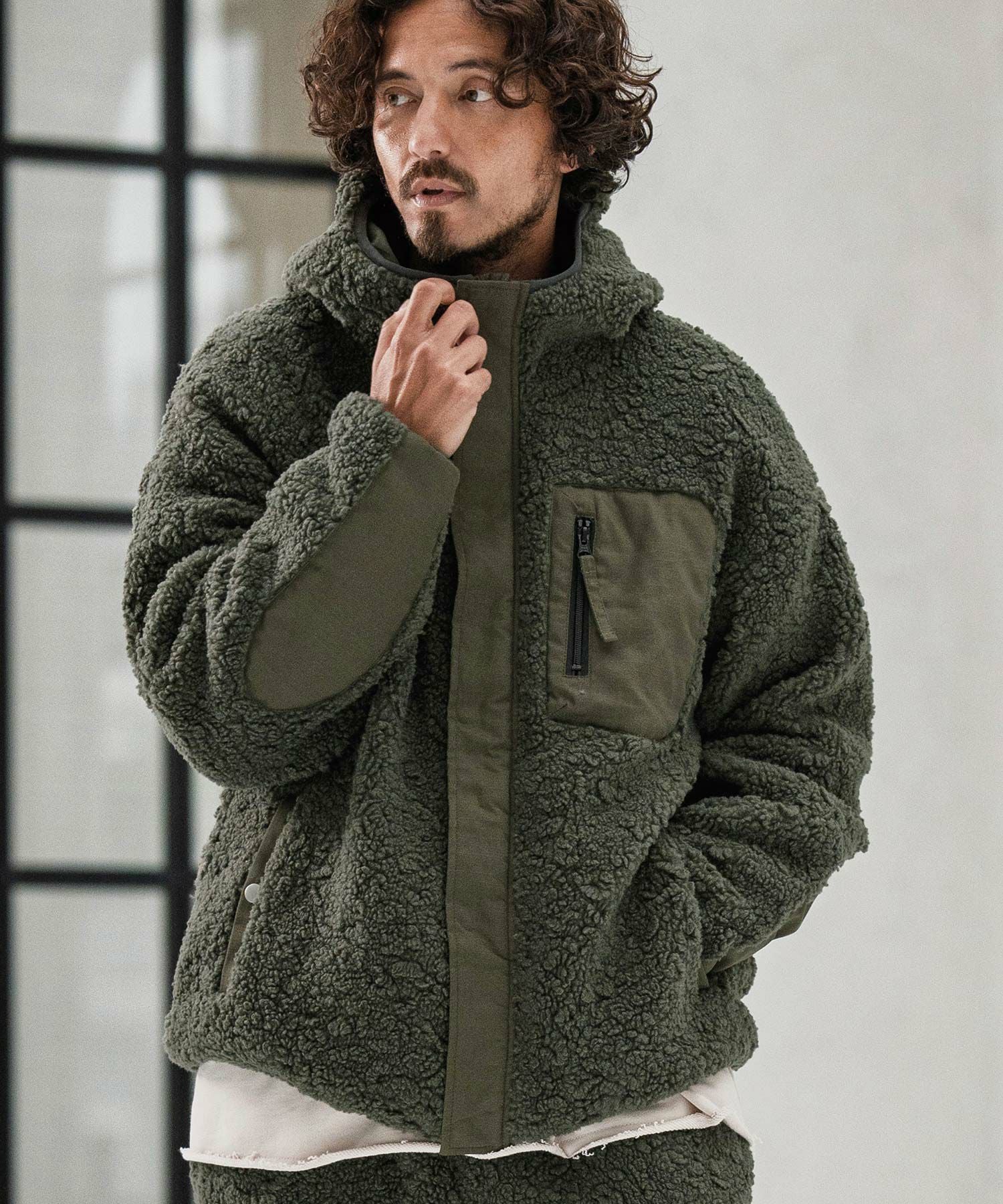 CAMBIO(カンビオ)】Poodle Like Boa High Neck Hooded Blouson ボア