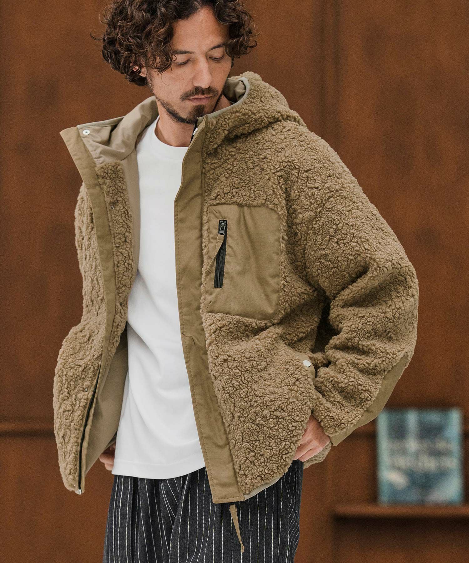 CAMBIO(カンビオ)】Poodle Like Boa High Neck Hooded Blouson ボア
