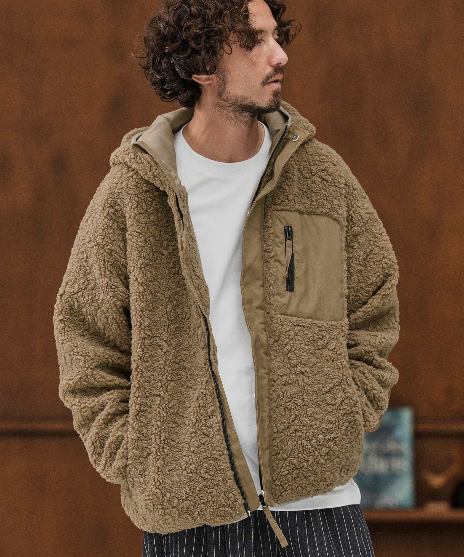 CAMBIO(カンビオ)】Poodle Like Boa High Neck Hooded Blouson ボア