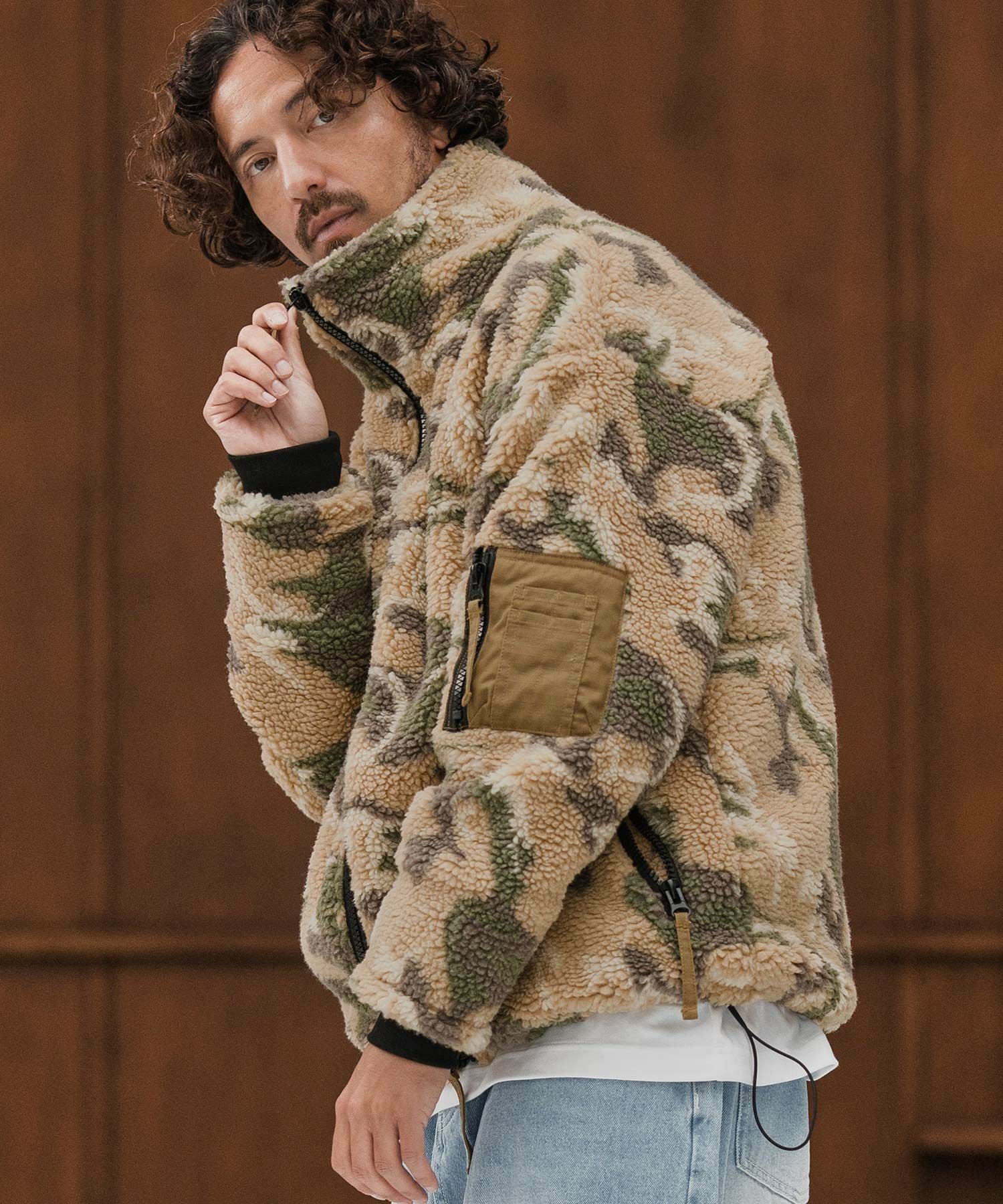CAMBIO(カンビオ)】Camouflage Sheep Like Boa Jacket ボアジャケット