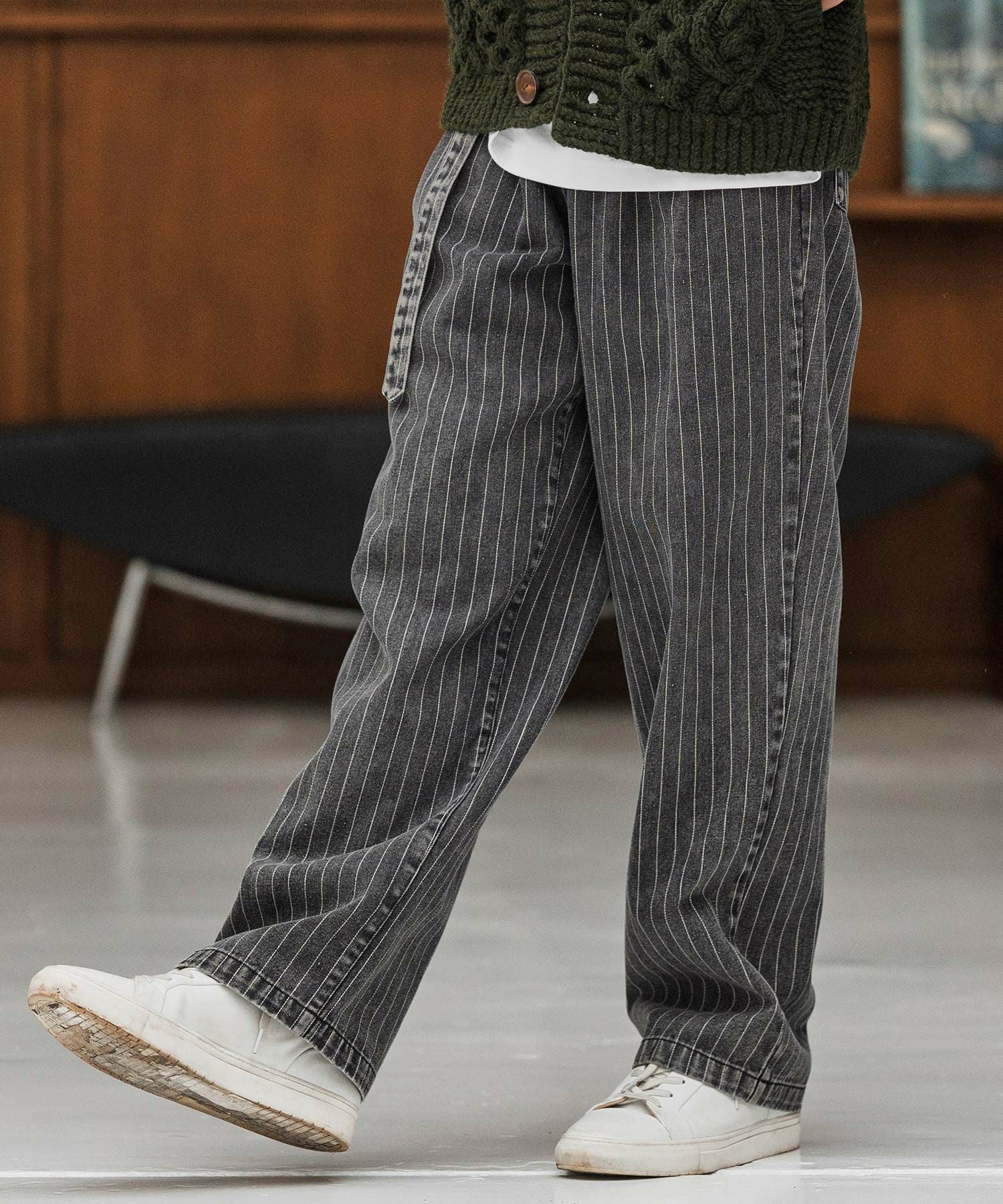 CAMBIO(カンビオ)】Stripe Denim Two Tuck Wide Belted Pants