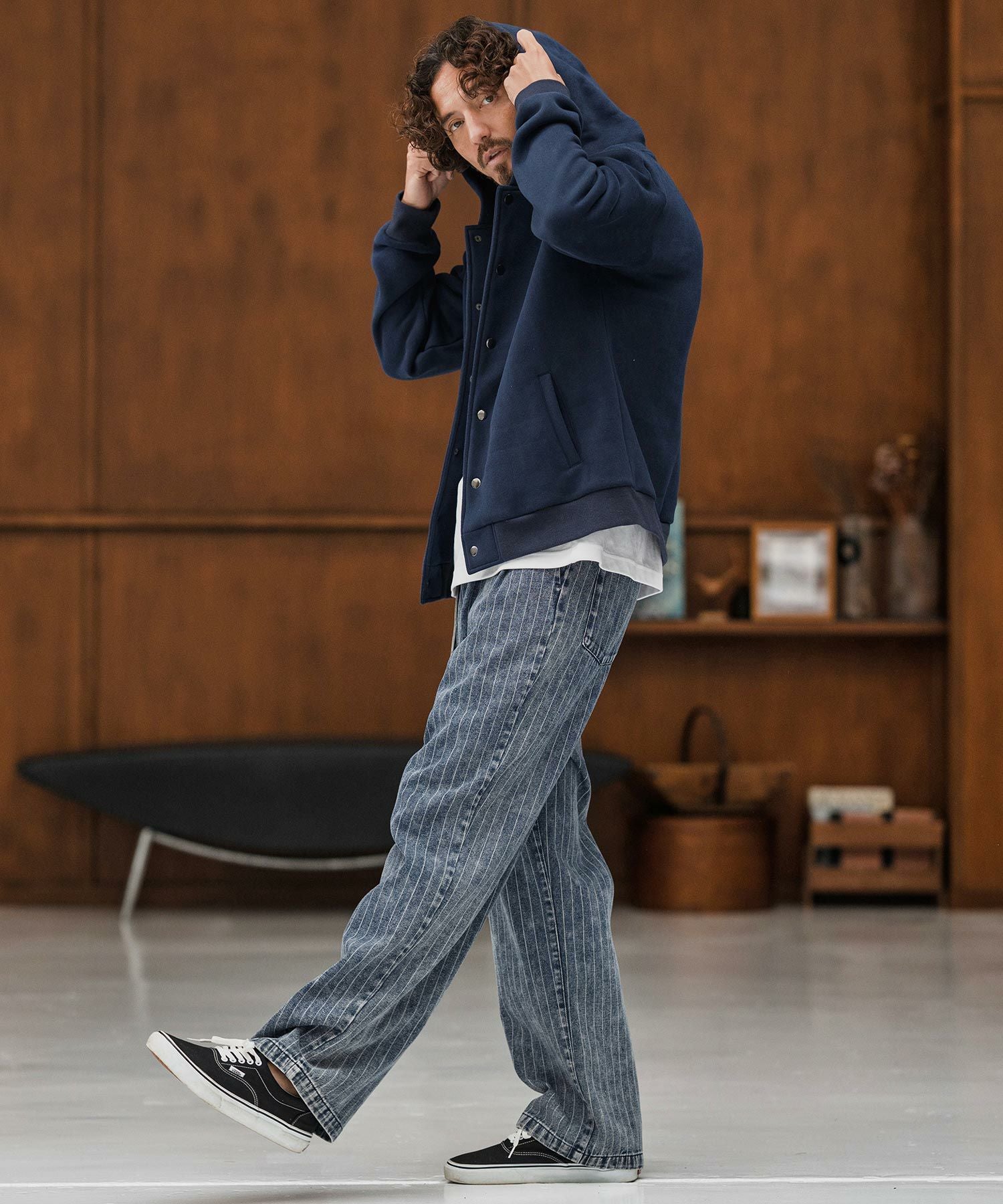 CAMBIO(カンビオ)】Stripe Denim Two Tuck Wide Belted Pants