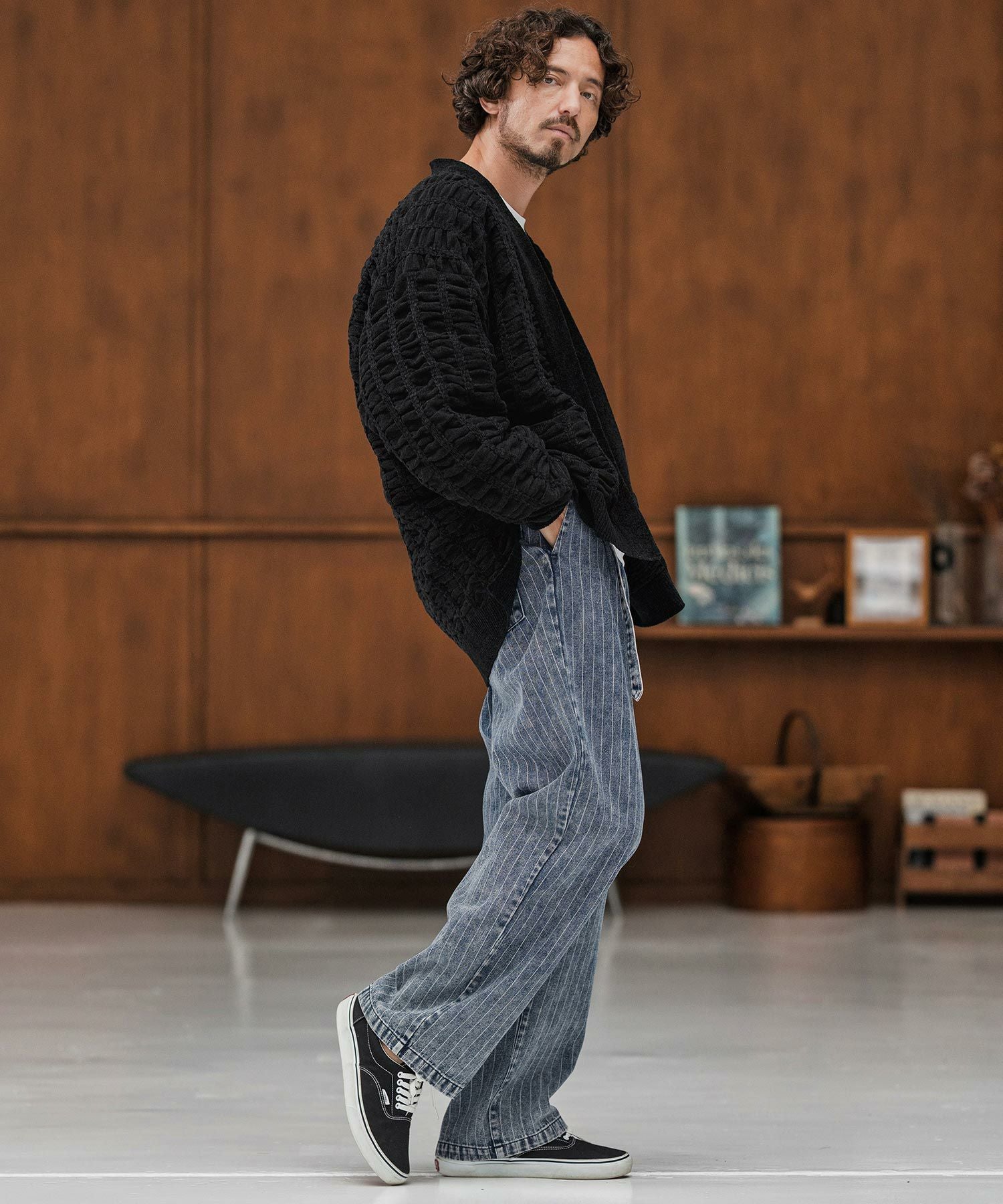 CAMBIO(カンビオ)】Stripe Denim Two Tuck Wide Belted Pants
