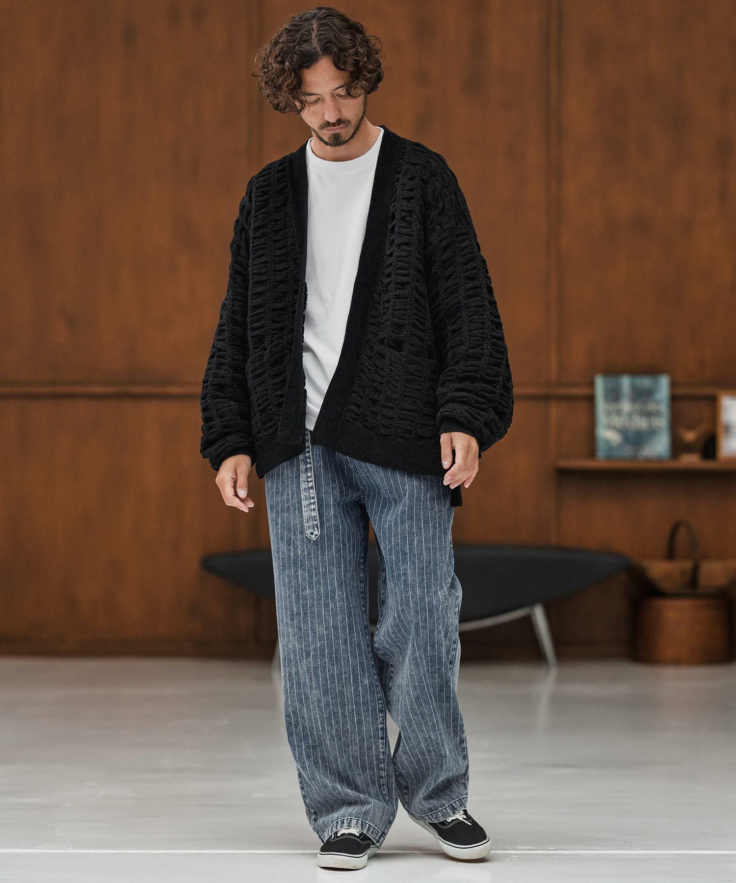 CAMBIO(カンビオ)】Stripe Denim Two Tuck Wide Belted Pants