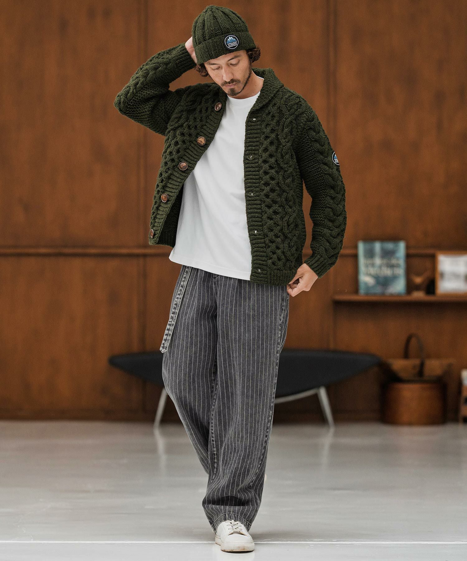 CAMBIO(カンビオ)】Stripe Denim Two Tuck Wide Belted Pants
