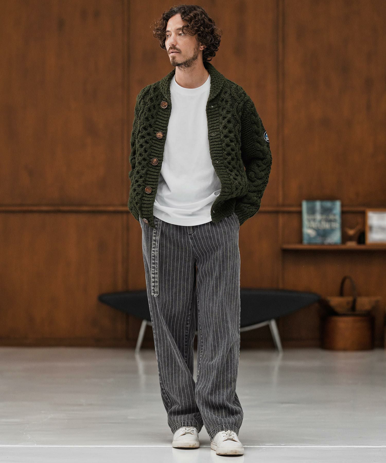 CAMBIO(カンビオ)】Stripe Denim Two Tuck Wide Belted Pants