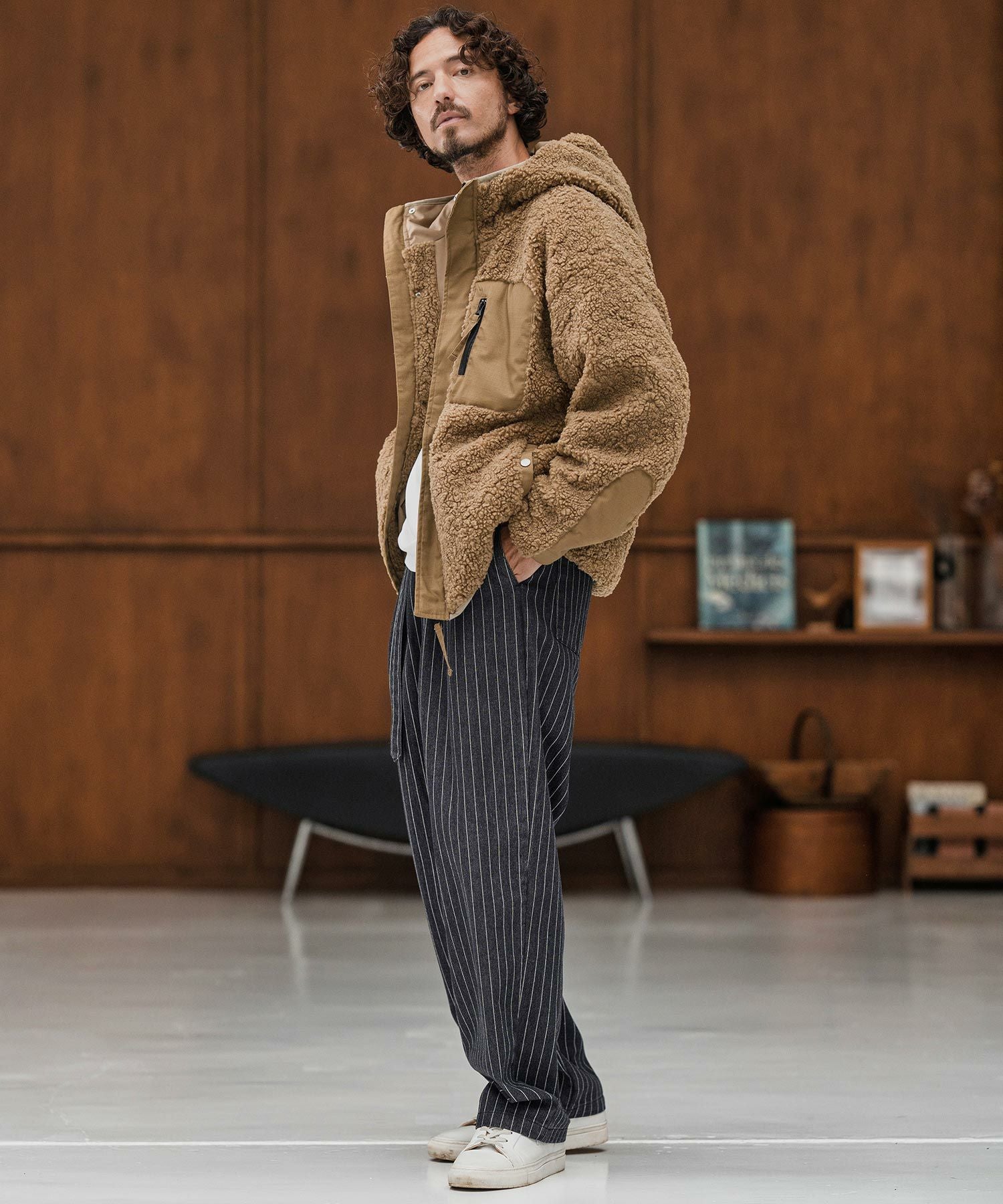 CAMBIO(カンビオ)】Stripe Denim Two Tuck Wide Belted Pants