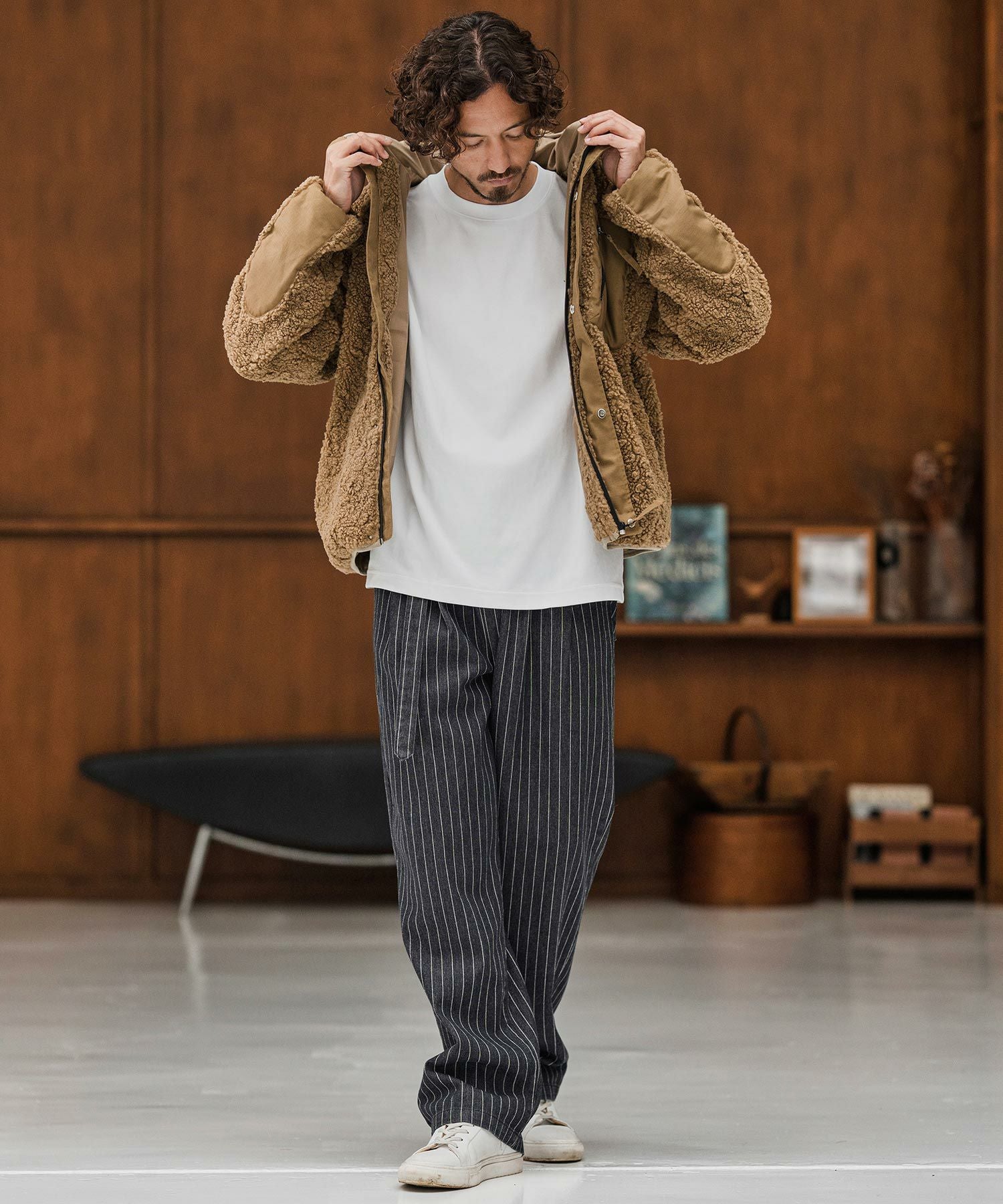 CAMBIO(カンビオ)】Stripe Denim Two Tuck Wide Belted Pants