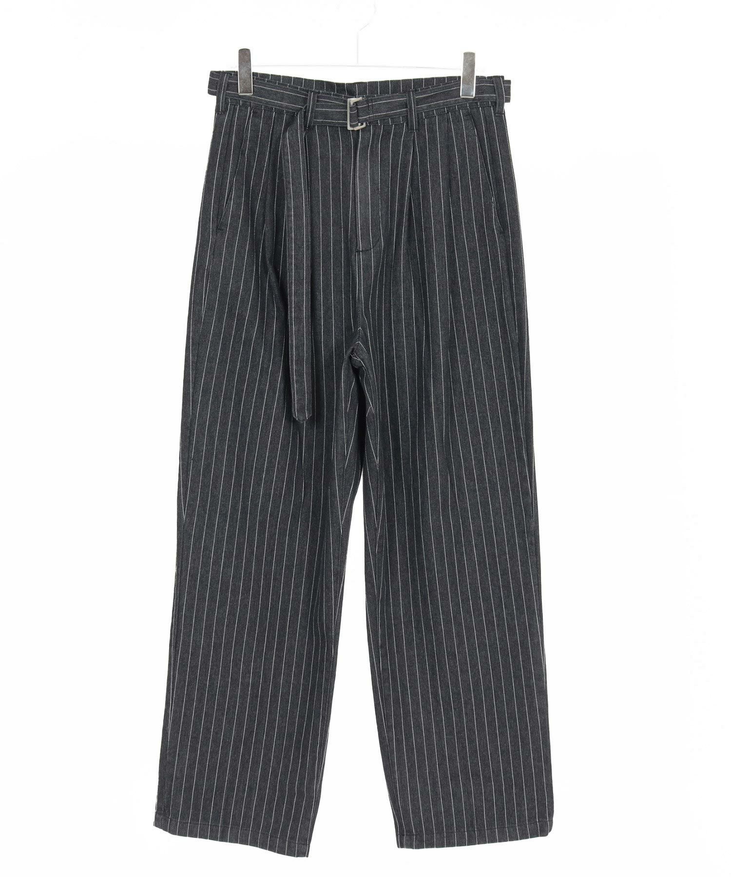 CAMBIO(カンビオ)】Stripe Denim Two Tuck Wide Belted Pants