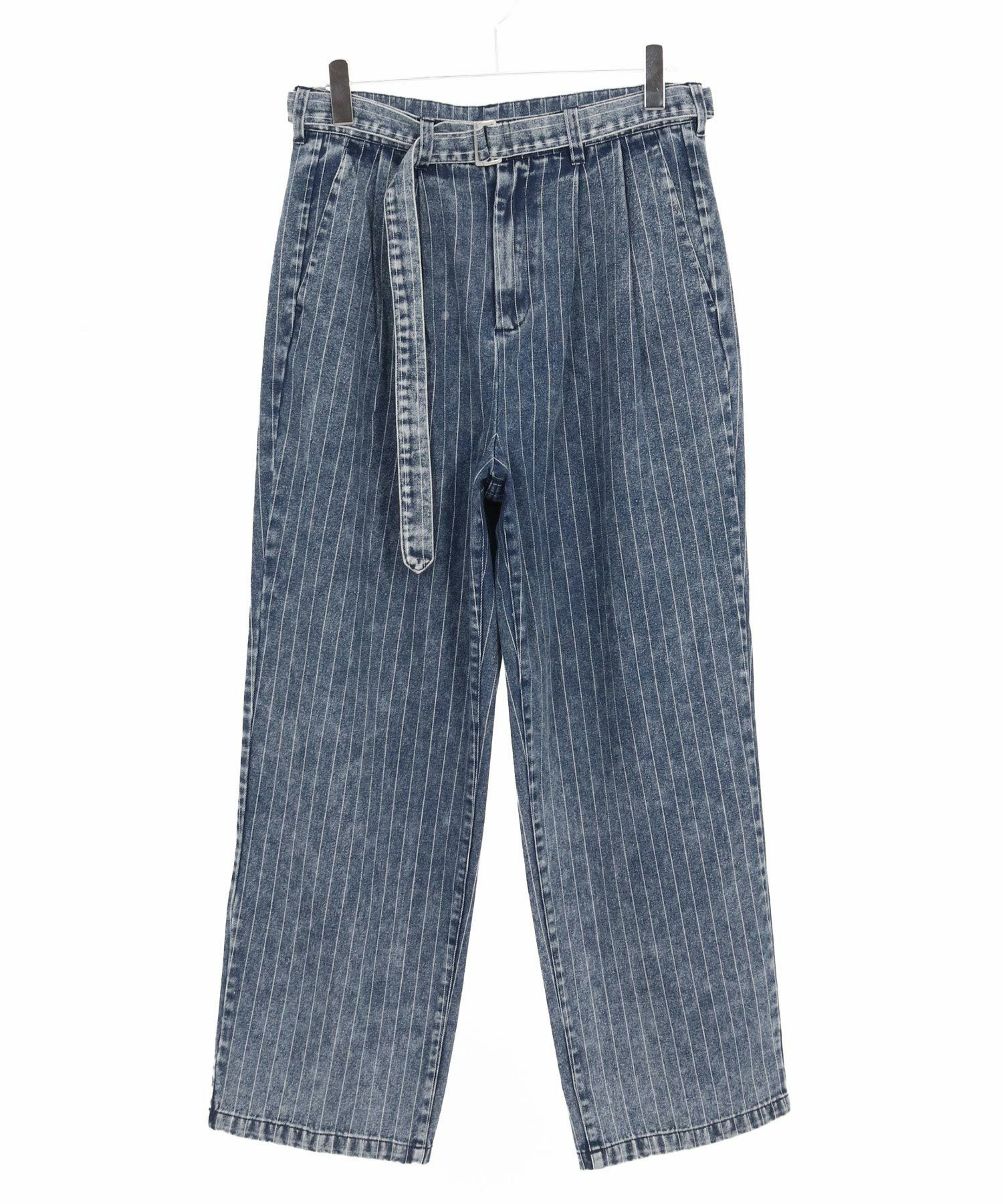 CAMBIO(カンビオ)】Stripe Denim Two Tuck Wide Belted Pants