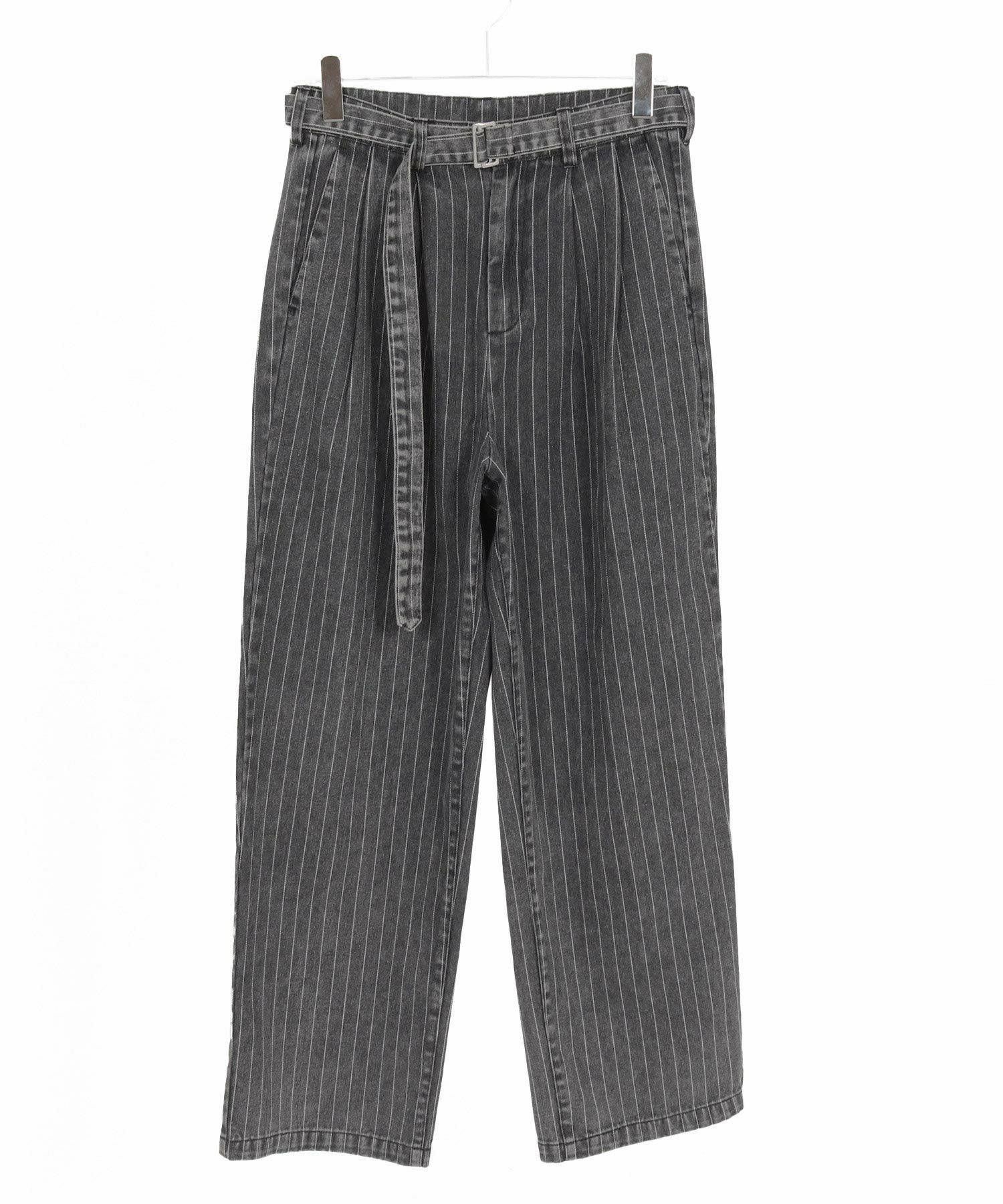 CAMBIO(カンビオ)】Stripe Denim Two Tuck Wide Belted Pants