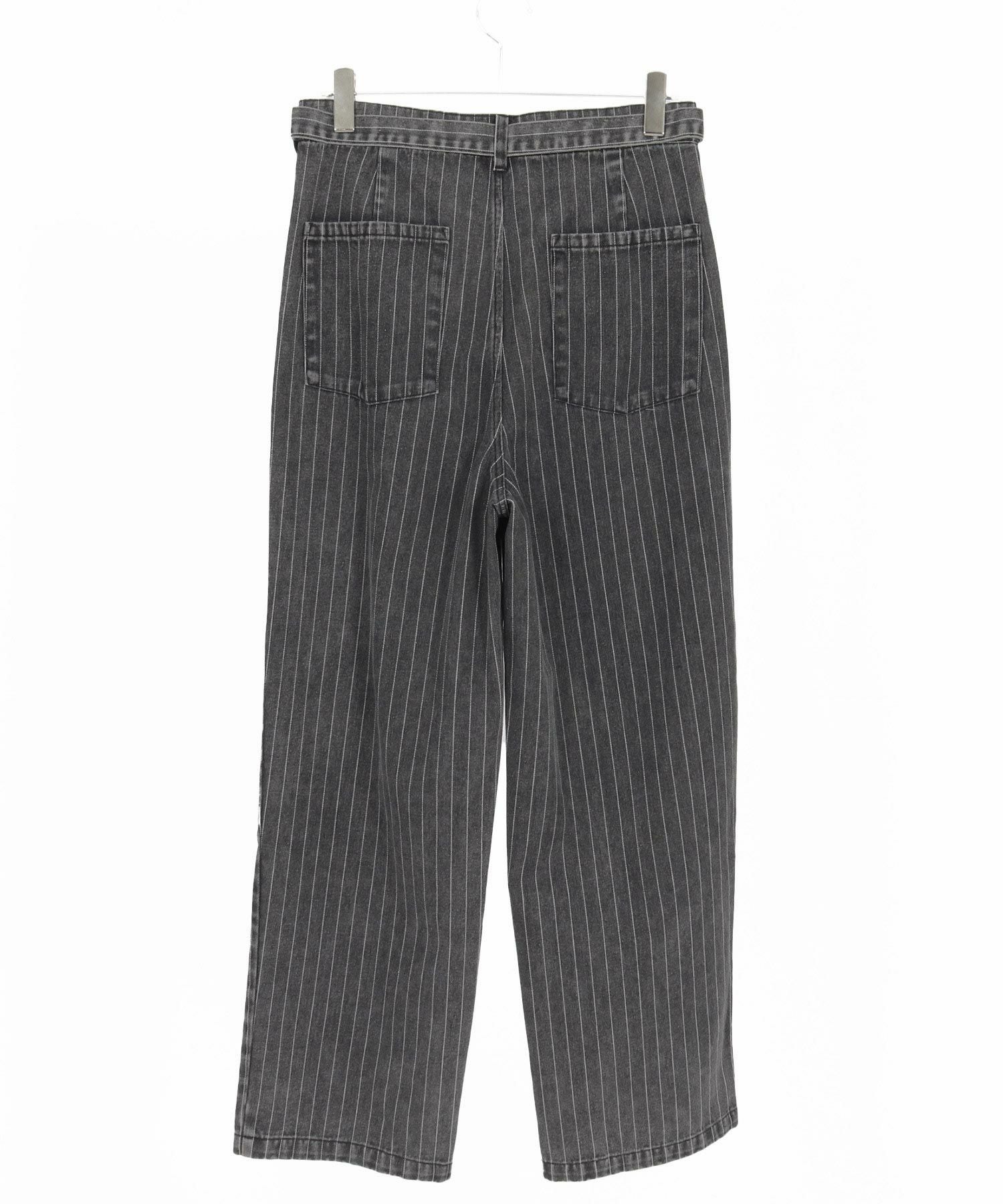 CAMBIO(カンビオ)】Stripe Denim Two Tuck Wide Belted Pants