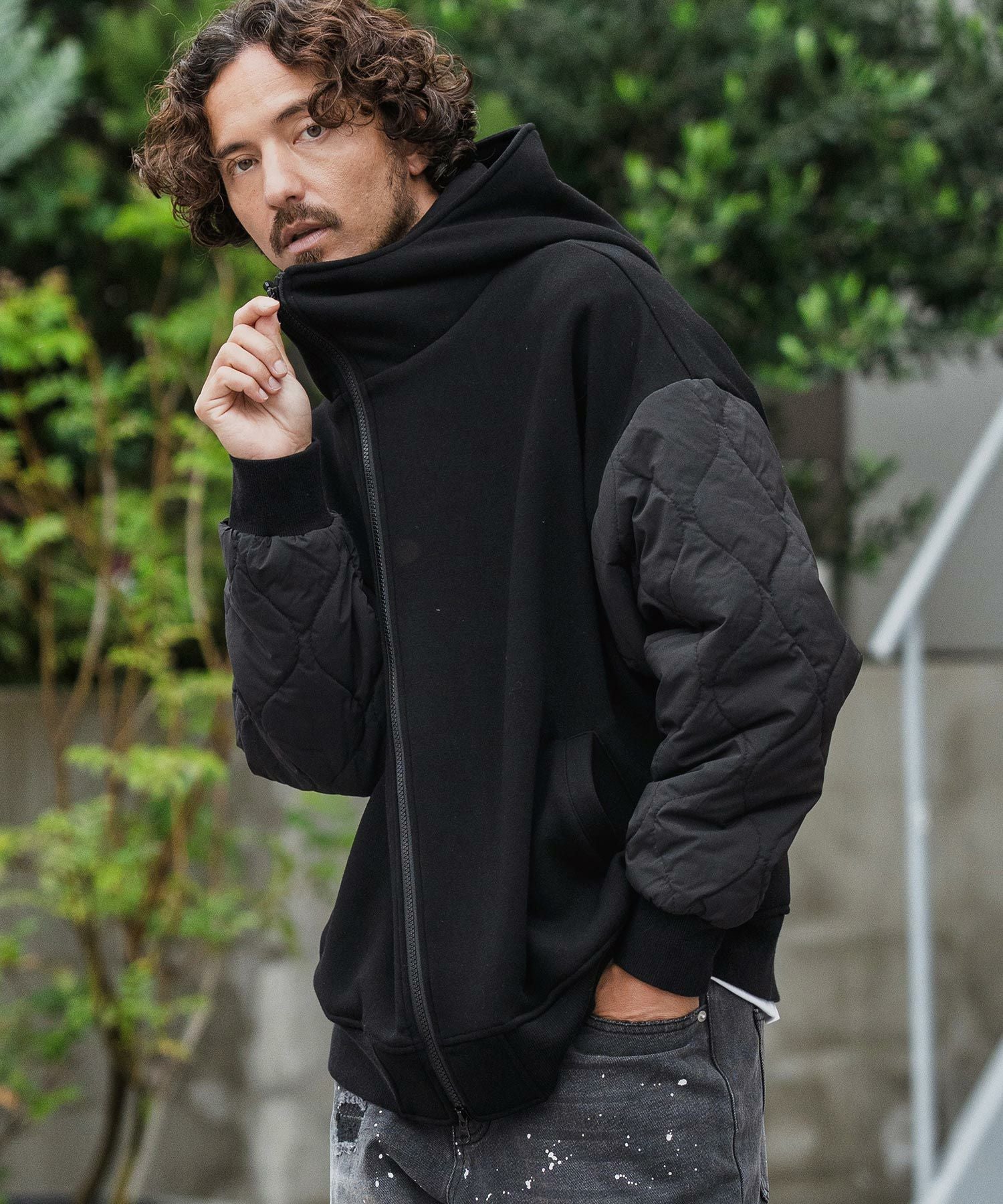 CAMBIO(カンビオ)】Quilted Sleeve Combination Hooded Jacket CAMBIO(カンビオ)】Quilted Sleeve Combination Hooded Jacket