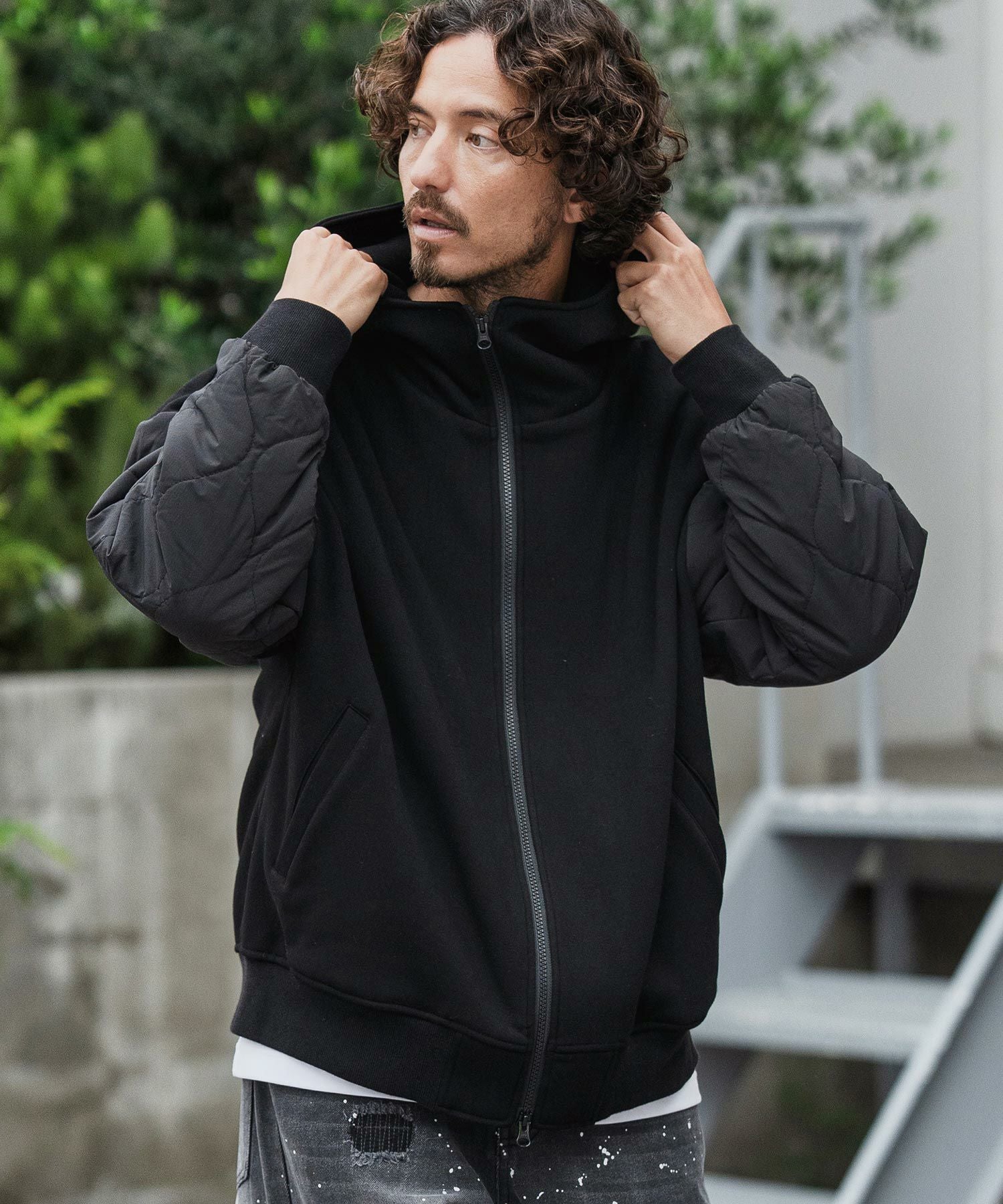 CAMBIO(カンビオ)】Quilted Sleeve Combination Hooded Jacket CAMBIO(カンビオ)】Quilted Sleeve Combination Hooded Jacket