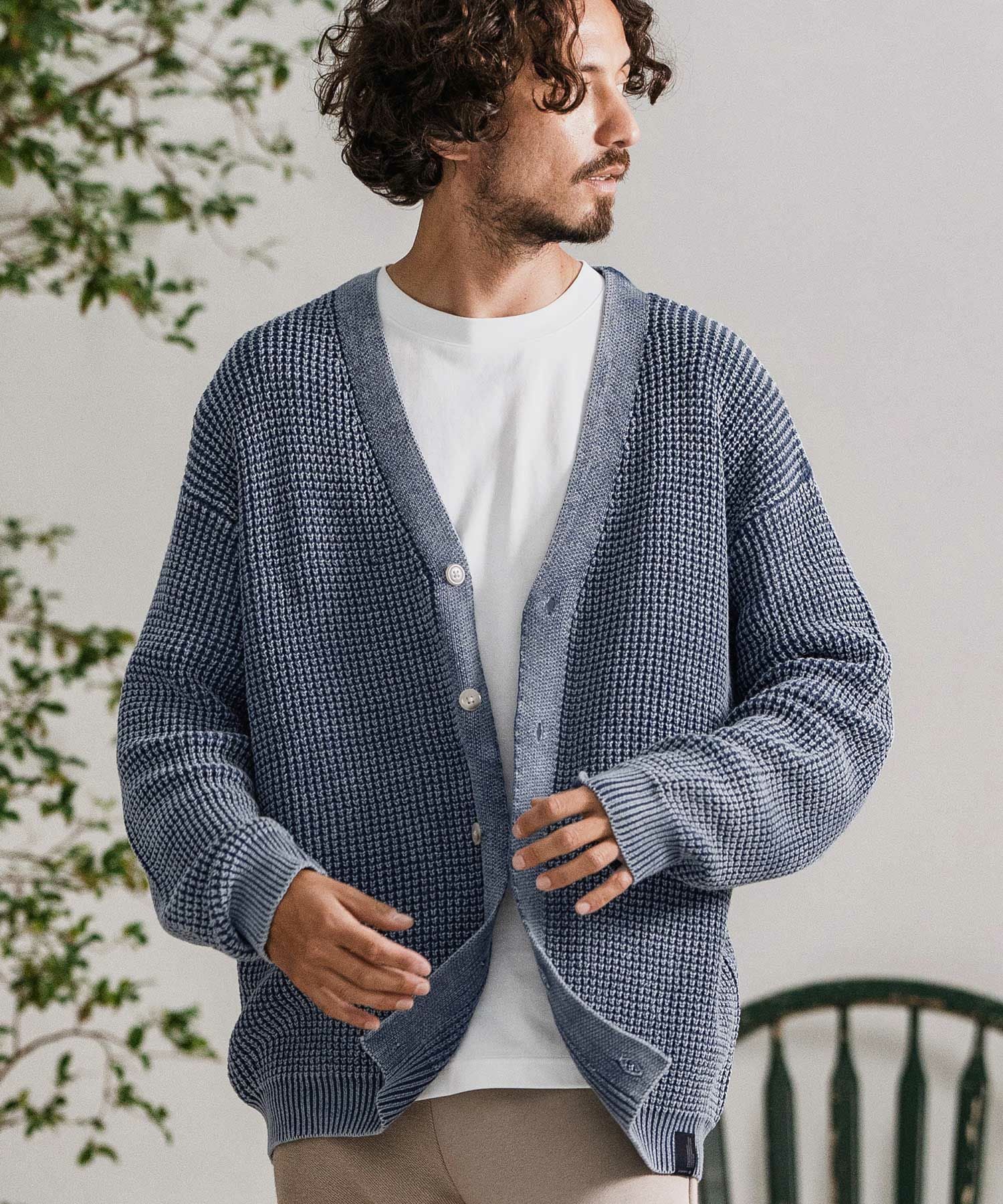 CAMBIO(カンビオ)】Powder Bleach Waffle Cotton Knit Cardigan ニット