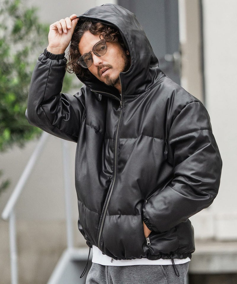 CAMBIO(カンビオ)】Synthetic Leather Padded Hooded Jacket 