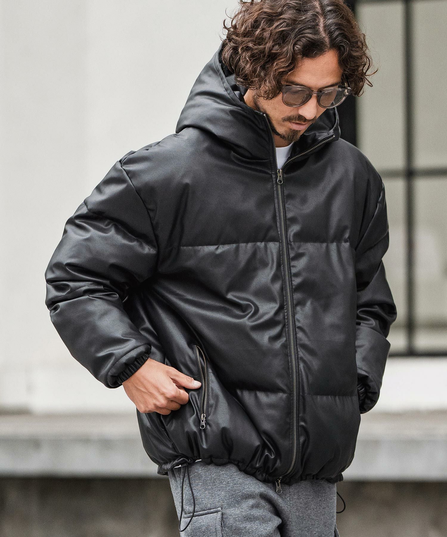 CAMBIO(カンビオ)】Synthetic Leather Padded Hooded Jacket