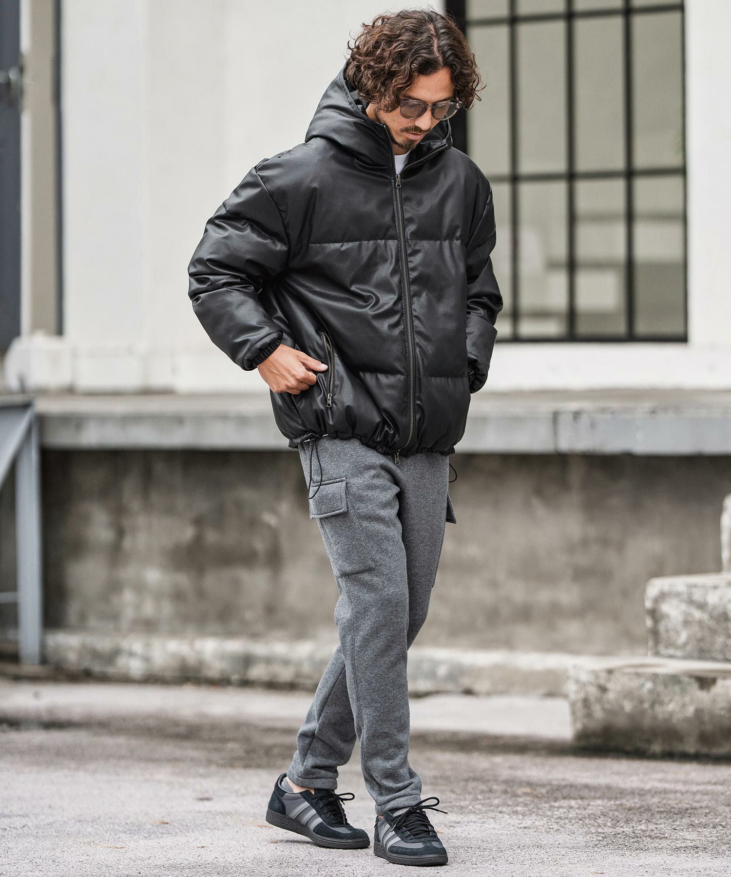 CAMBIO(カンビオ)】Synthetic Leather Padded Hooded Jacket