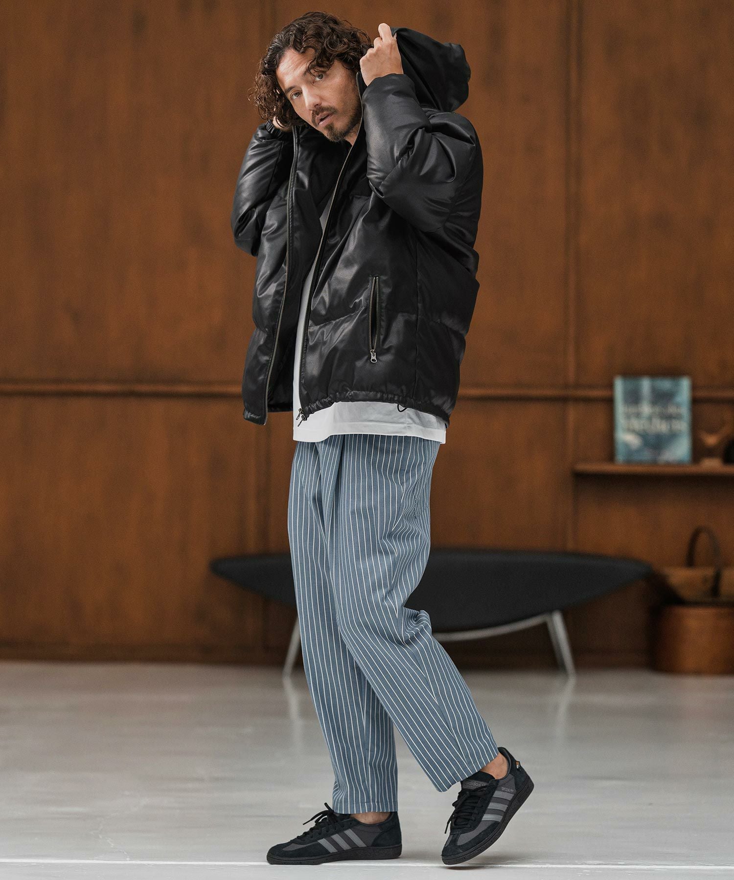 APsutdio ジャケット CAMBIO(カンビオ)】Synthetic Leather Padded Hooded Jacket