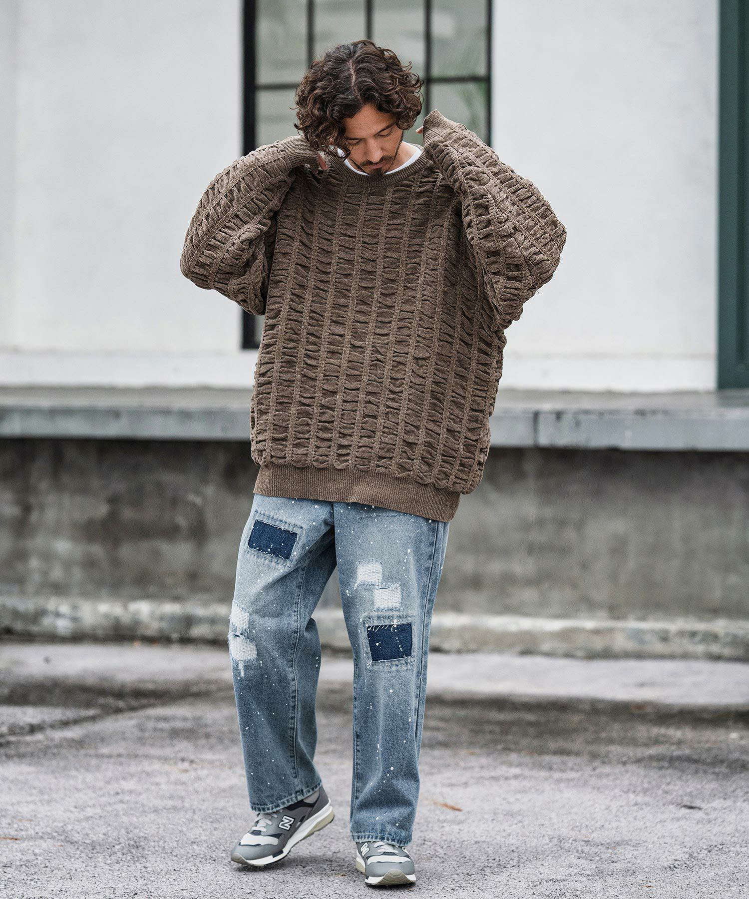 30%OFF【CAMBIO(カンビオ)】Distressed Denim Wide Straight Pants