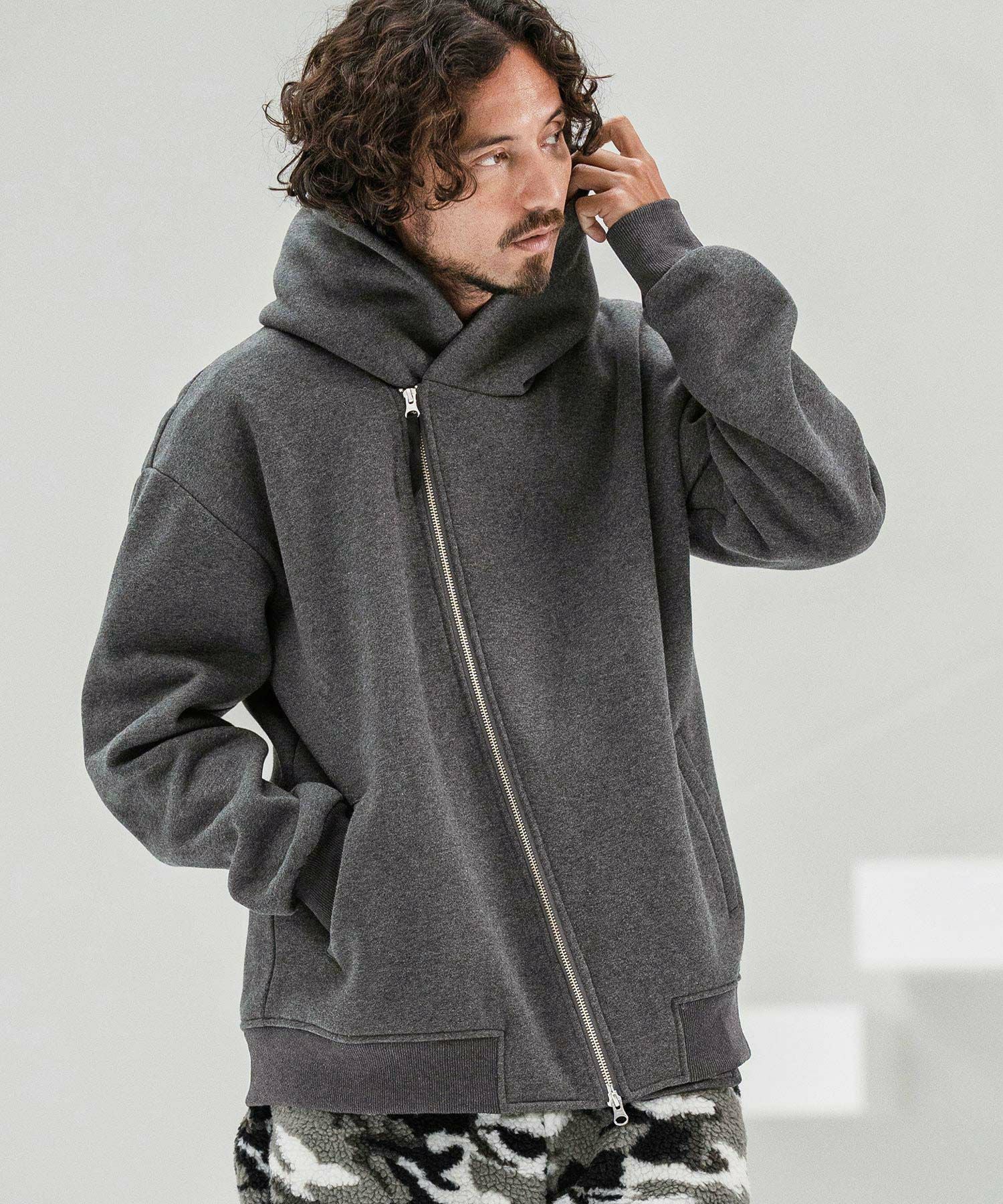【新品】CAMBIO　Zipper Design Parka　Ｌサイズ CAMBIO(カンビオ)】Brushed Lining Sweat Diagonal Zipper Design