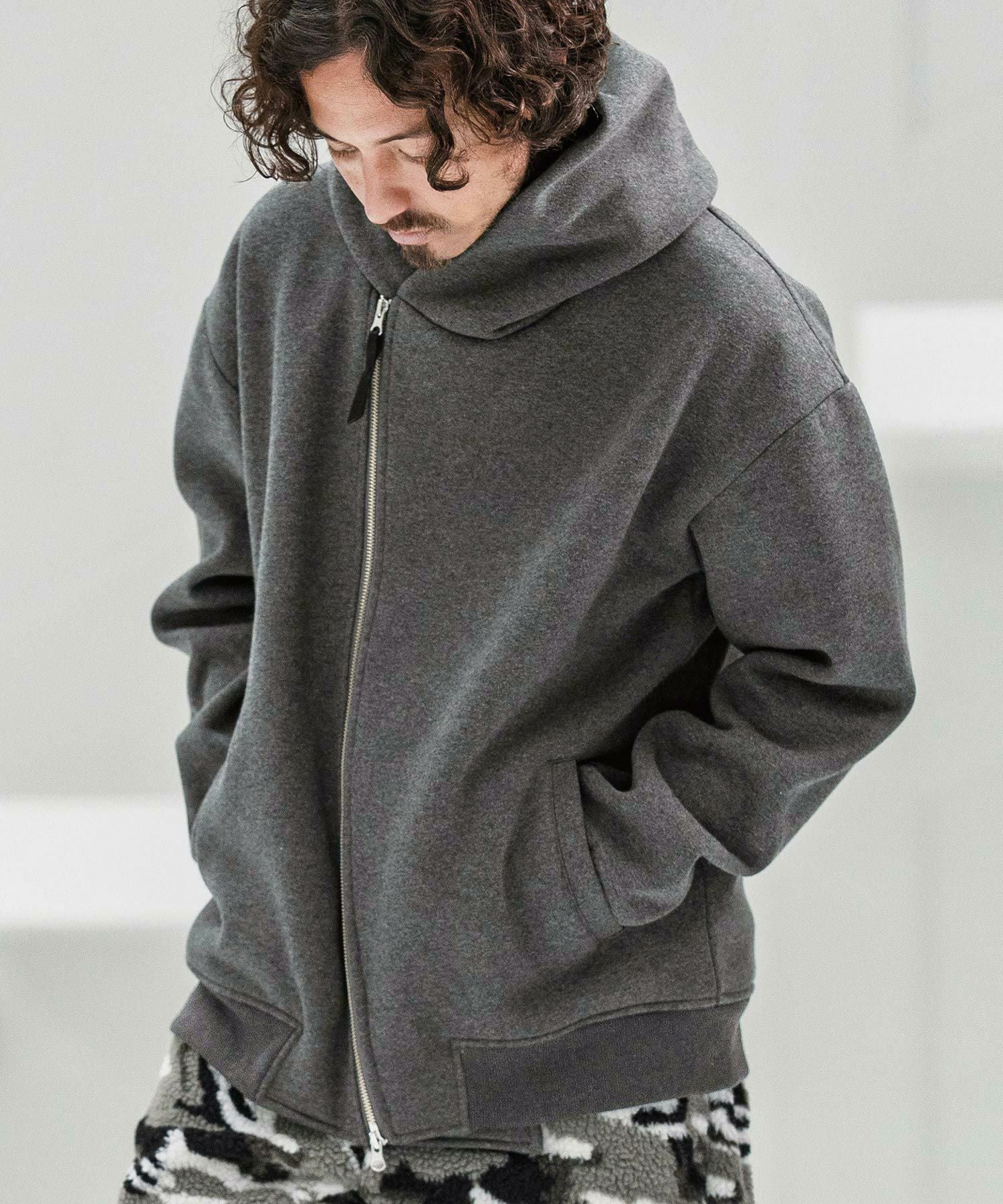 CAMBIO(カンビオ)】Brushed Lining Sweat Diagonal Zipper Design