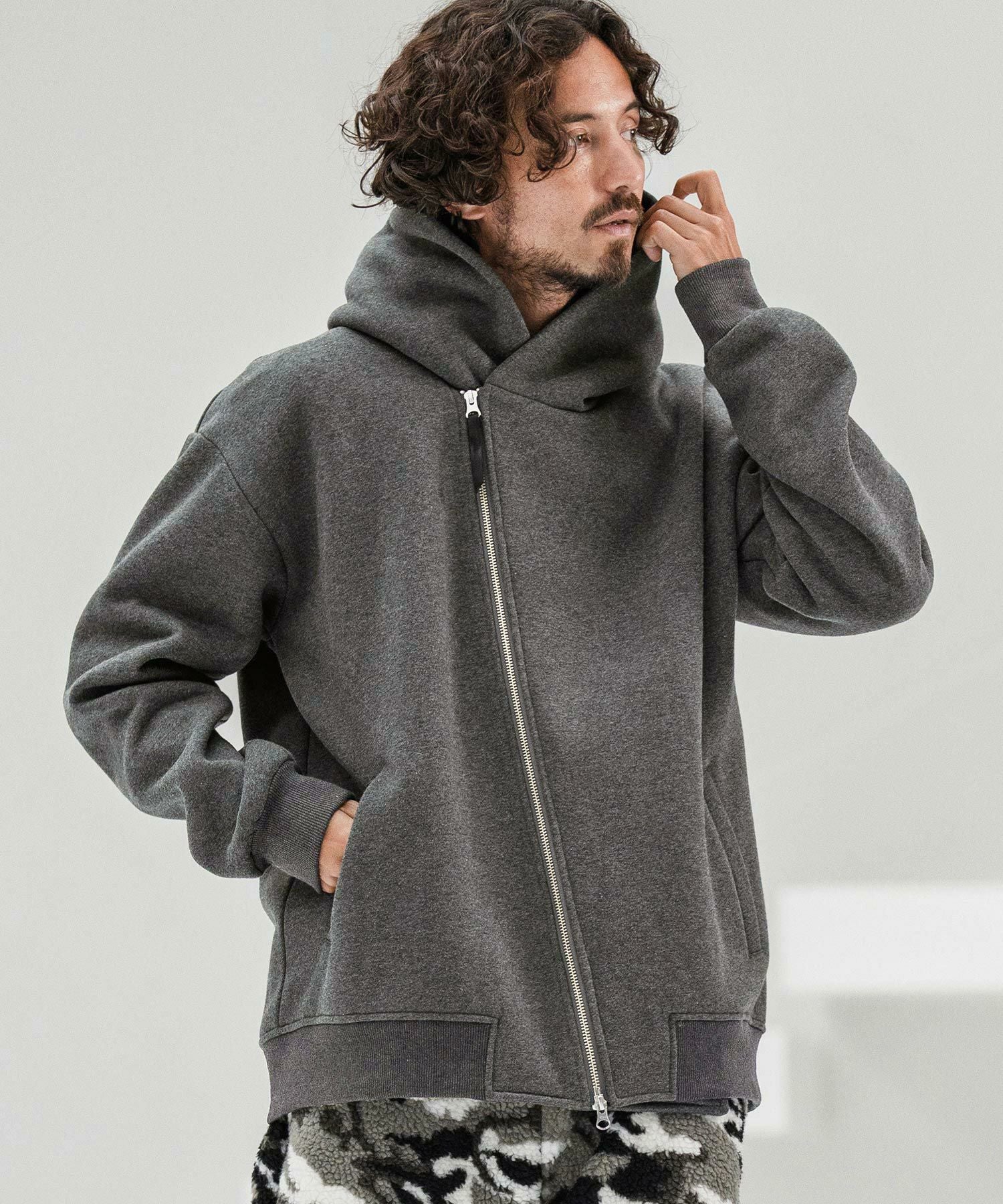 【新品】CAMBIO　Zipper Design Parka　Ｌサイズ CAMBIO(カンビオ)】Brushed Lining Sweat Diagonal Zipper Design