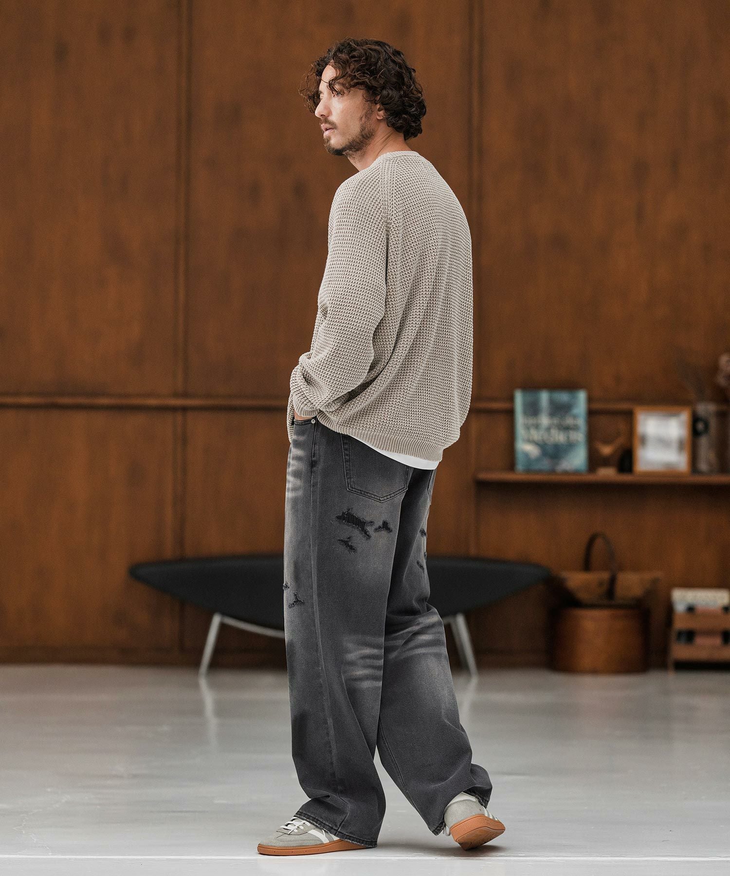CAMBIO(カンビオ)】Distressed Denim Relax Straight Pants デニム